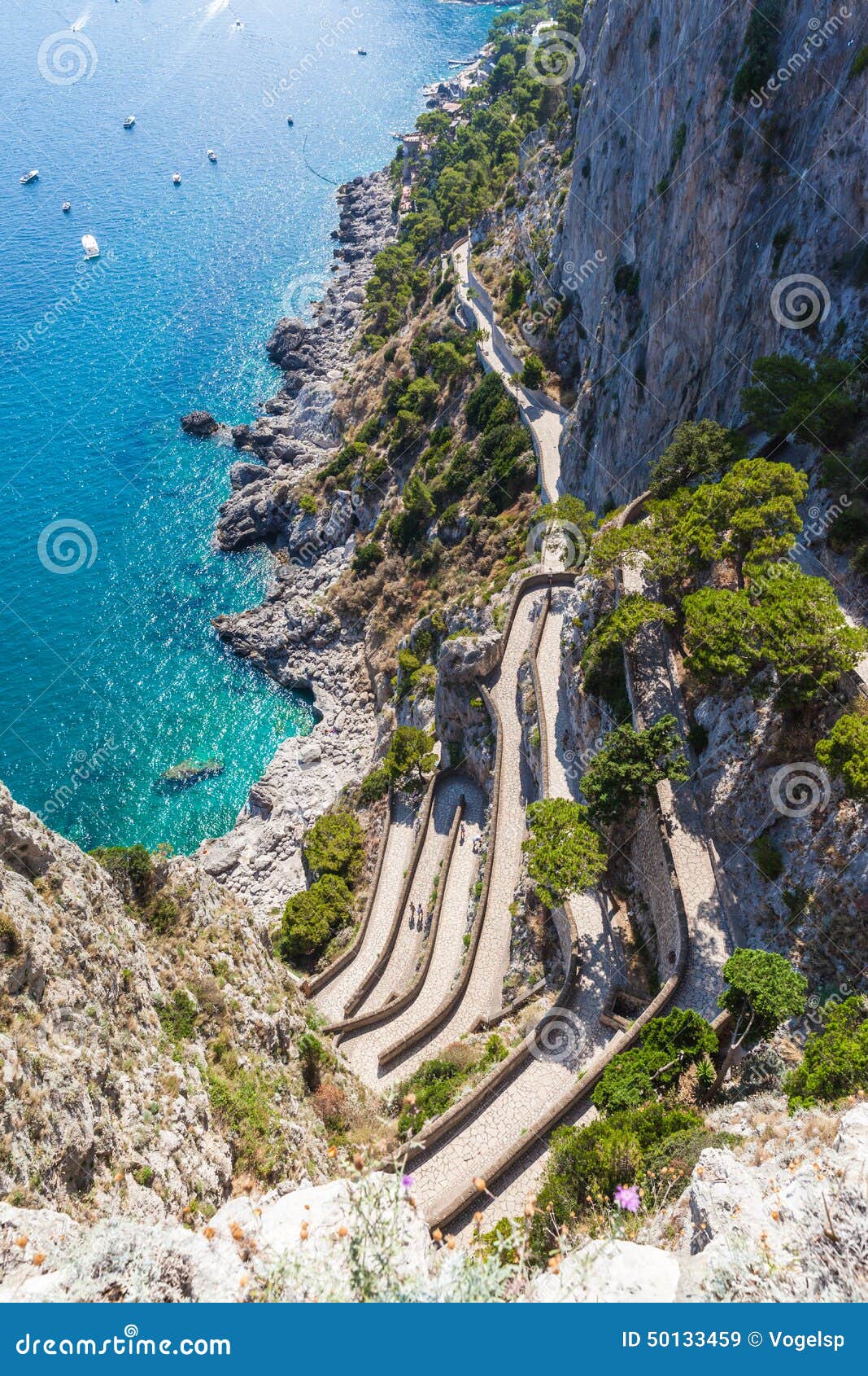 Twisty road on Capri island, mediterranean sae, Italy