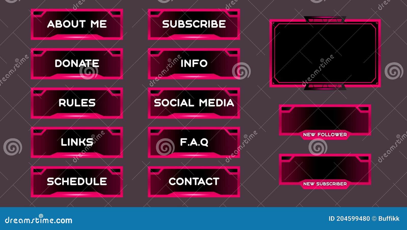 Twitch Set Of Modern Pink Gaming Panels And Overlays For Live Streamers Design Alerts And Buttons For Streaming 16 9 And 4 3 Scr Stock Illustration Illustration Of Offline Streaming