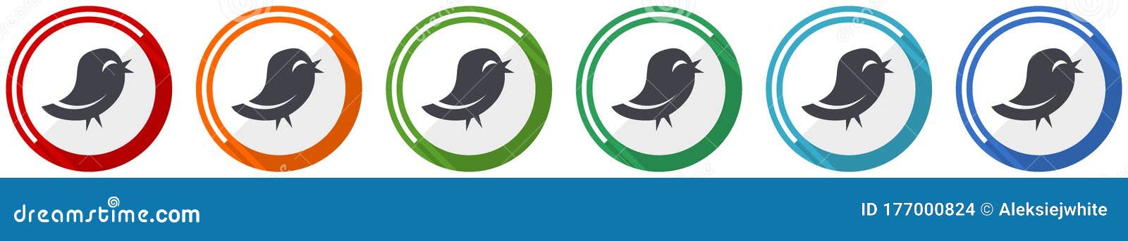Twitter Icon Set, Flat Design Vector Illustration in 6 Colors Options
