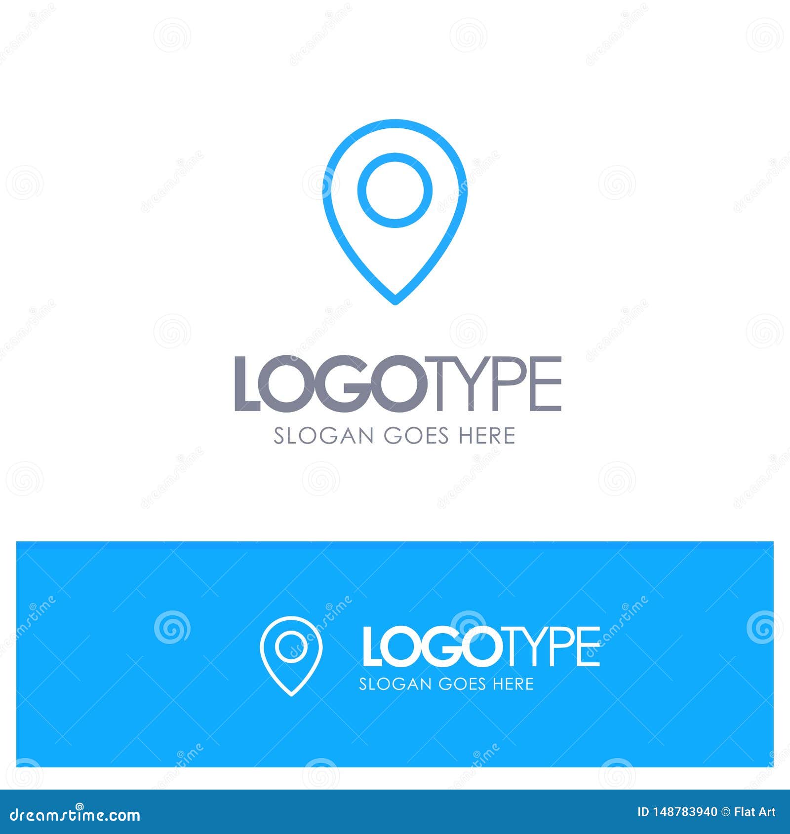 Twitter, Location, Map Blue OutLine Logo with Place for Tagline Stock