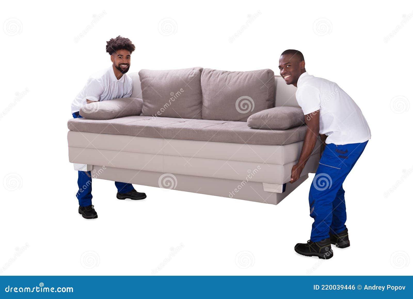 Two African Male Movers Moving Sofa Stock Photo Image of male, couch
