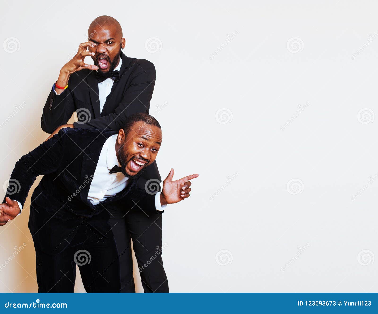 Two Afro-american Businessmen in Black Suits Emotional Posing, G Stock ...