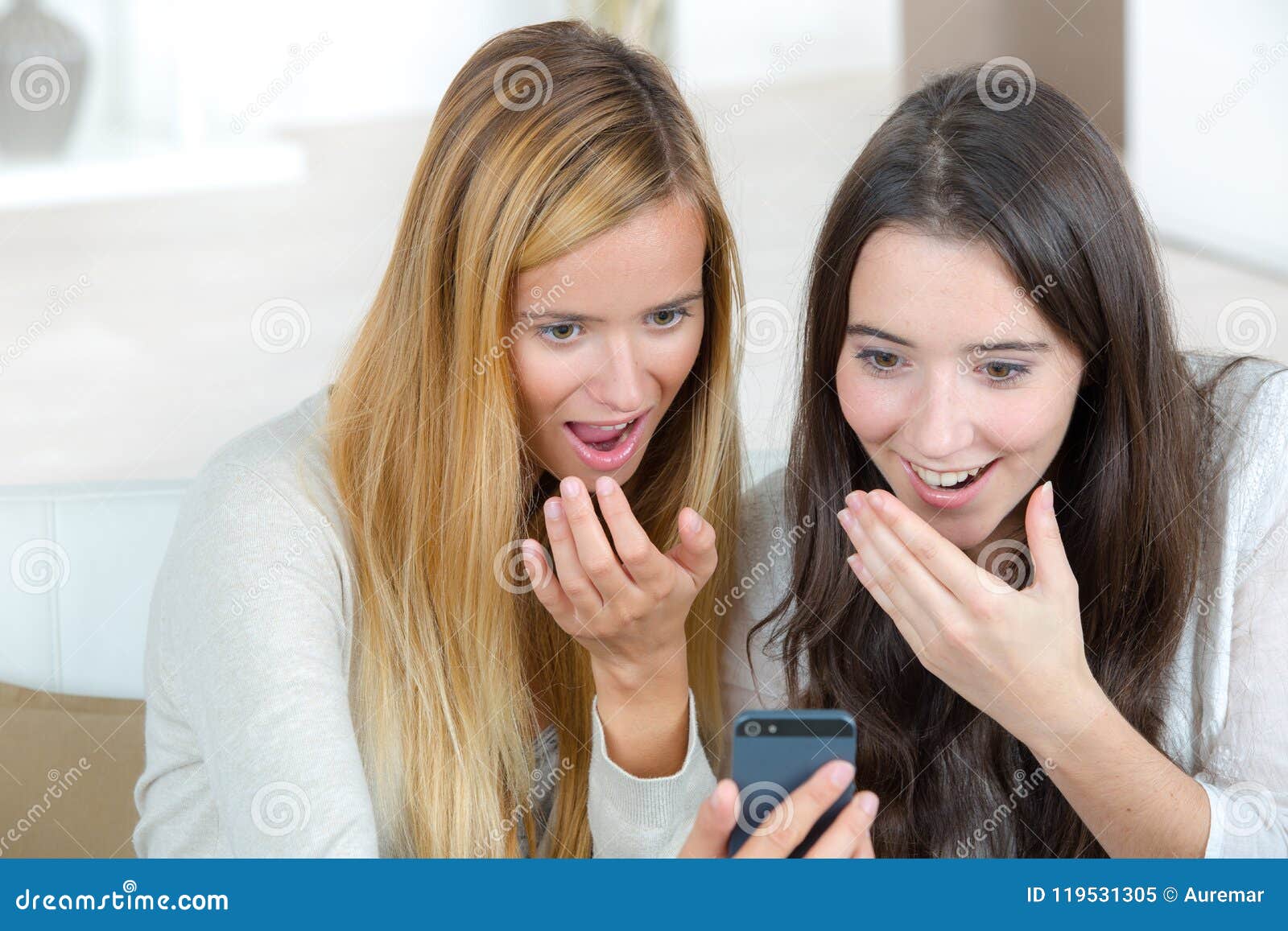 Two Amazed Astonished Young Women Talking Stock Image - Image of friend ...