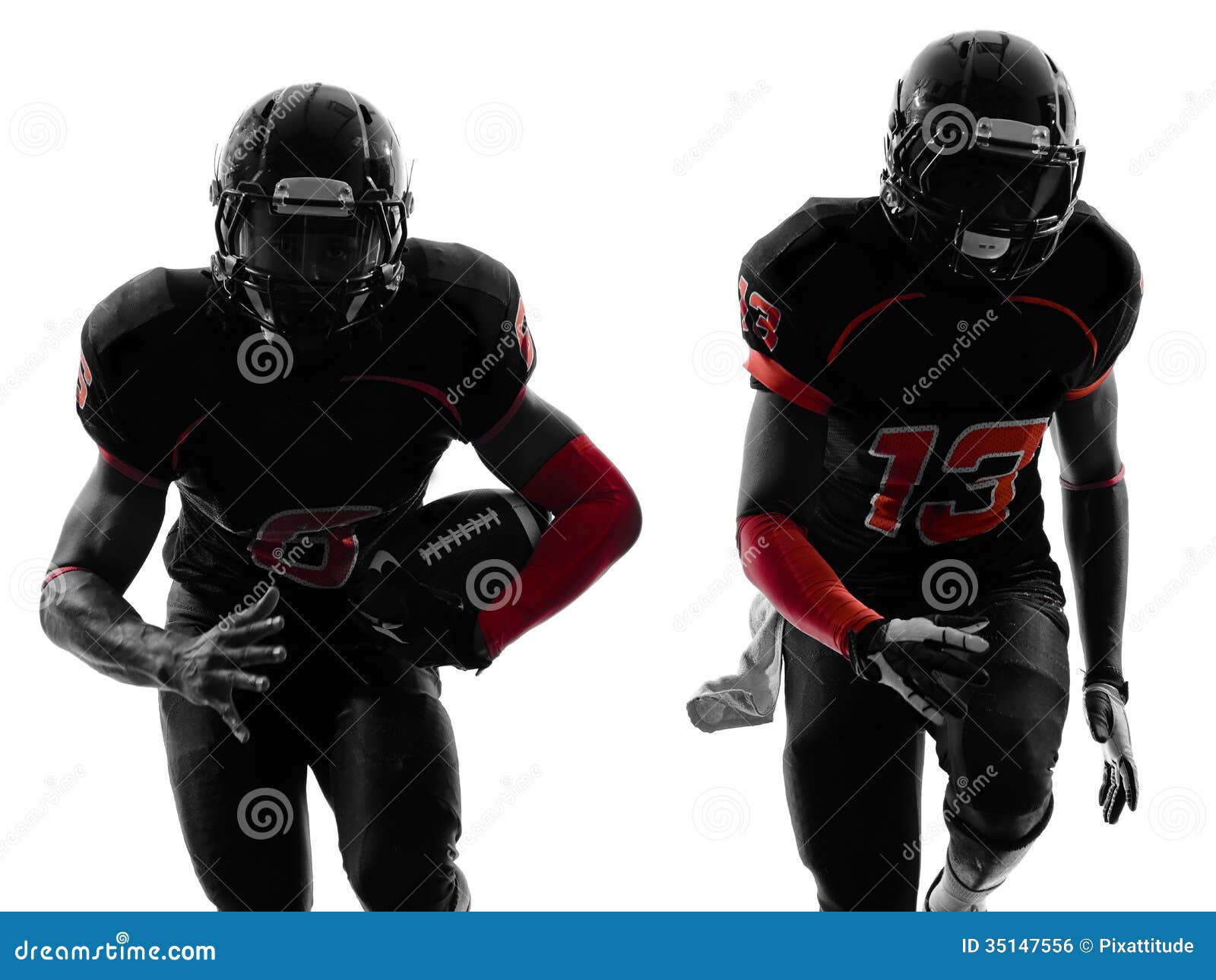 Two American Football Players Running Silhouette Stock Photo - Image of ...