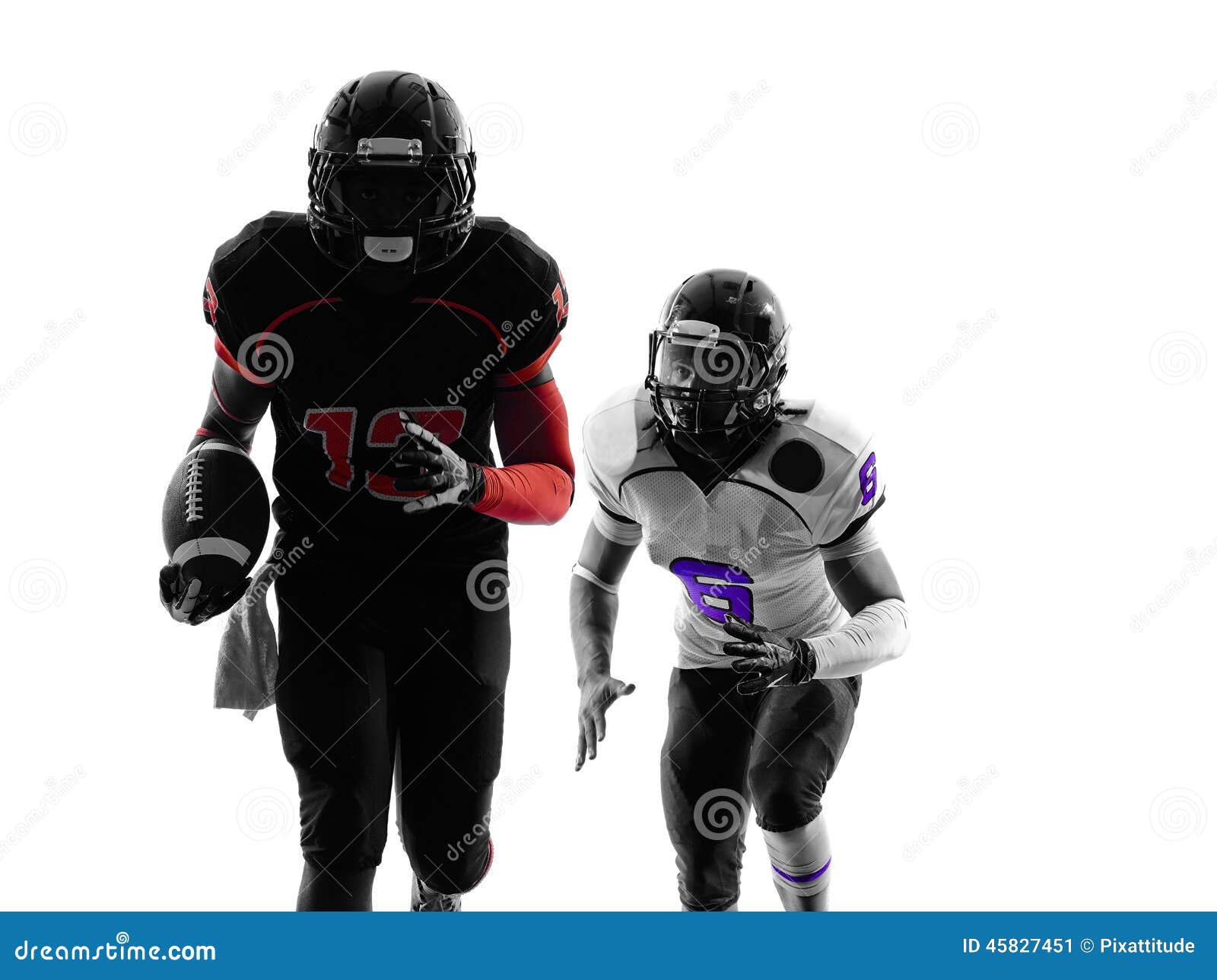 Two American Football Players Running Silhouette Stock Image - Image of ...