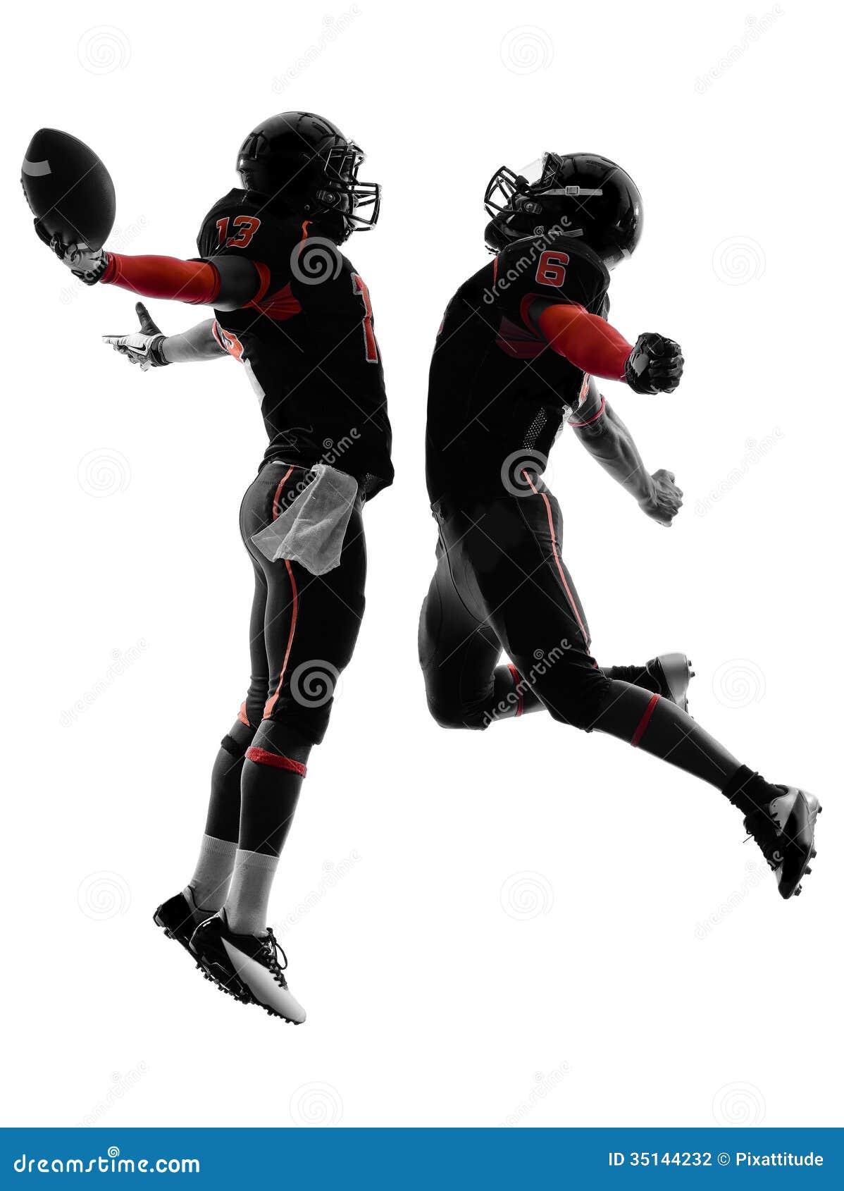 Two American Football Players Touchdown Celebration Silhouette Stock ...