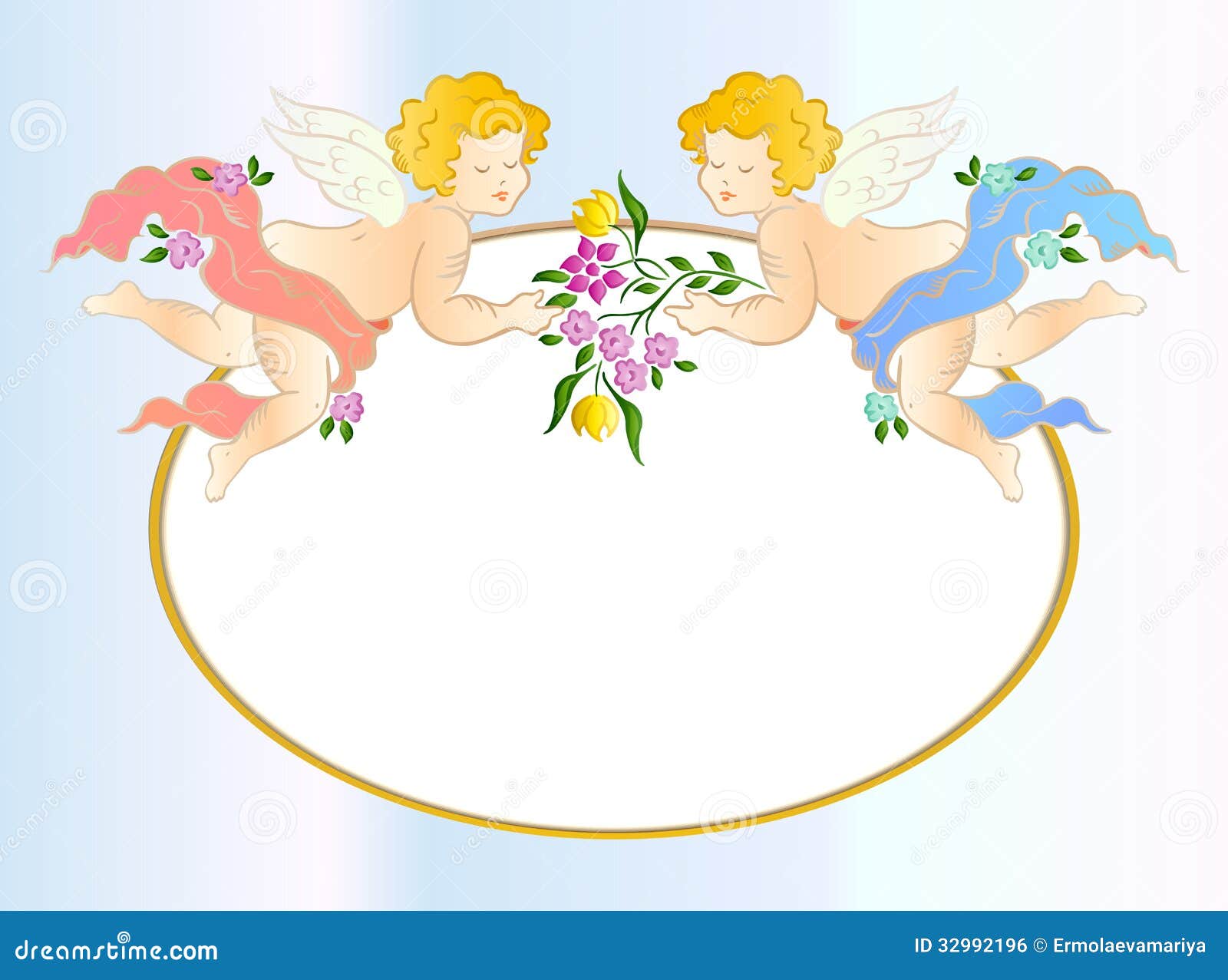 Two Angels With Flower. Vector Card Royalty Free Stock Image - Image ...