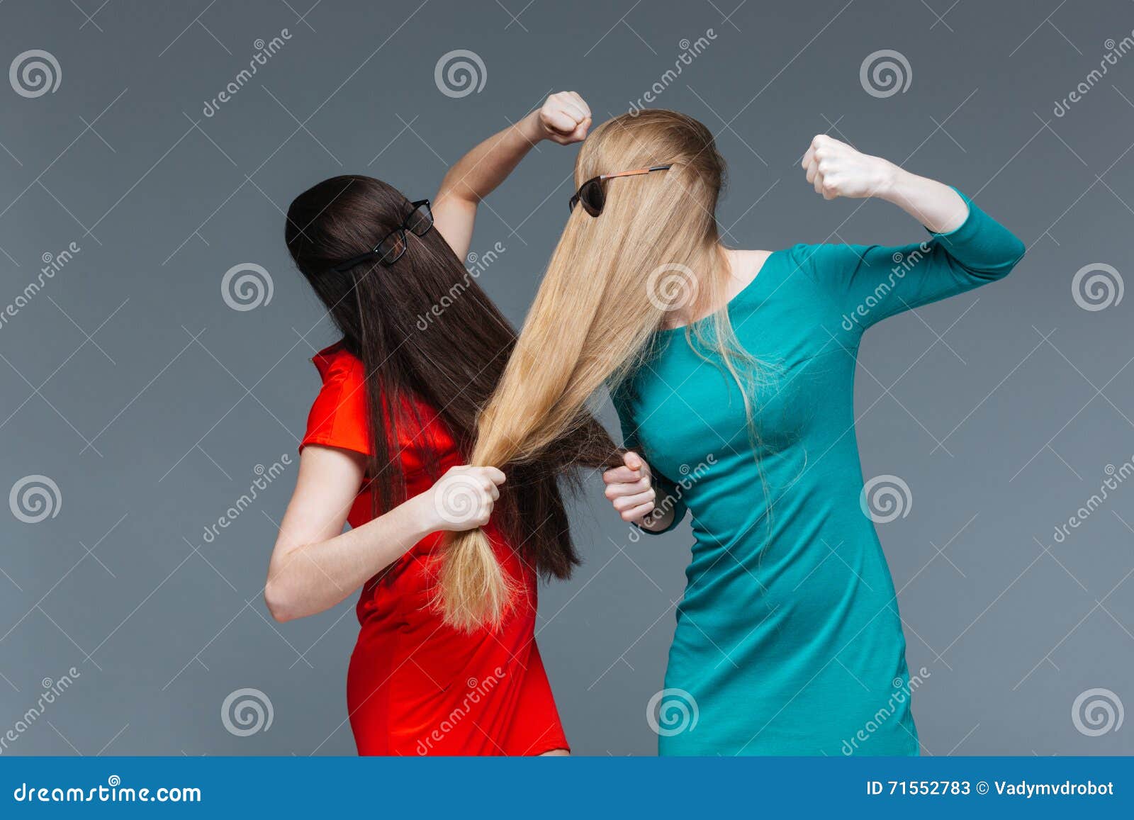 Two Angry Women Covered Face with Long Hair and Fighting Stock Image -  Image of arms, fashion: 71552783