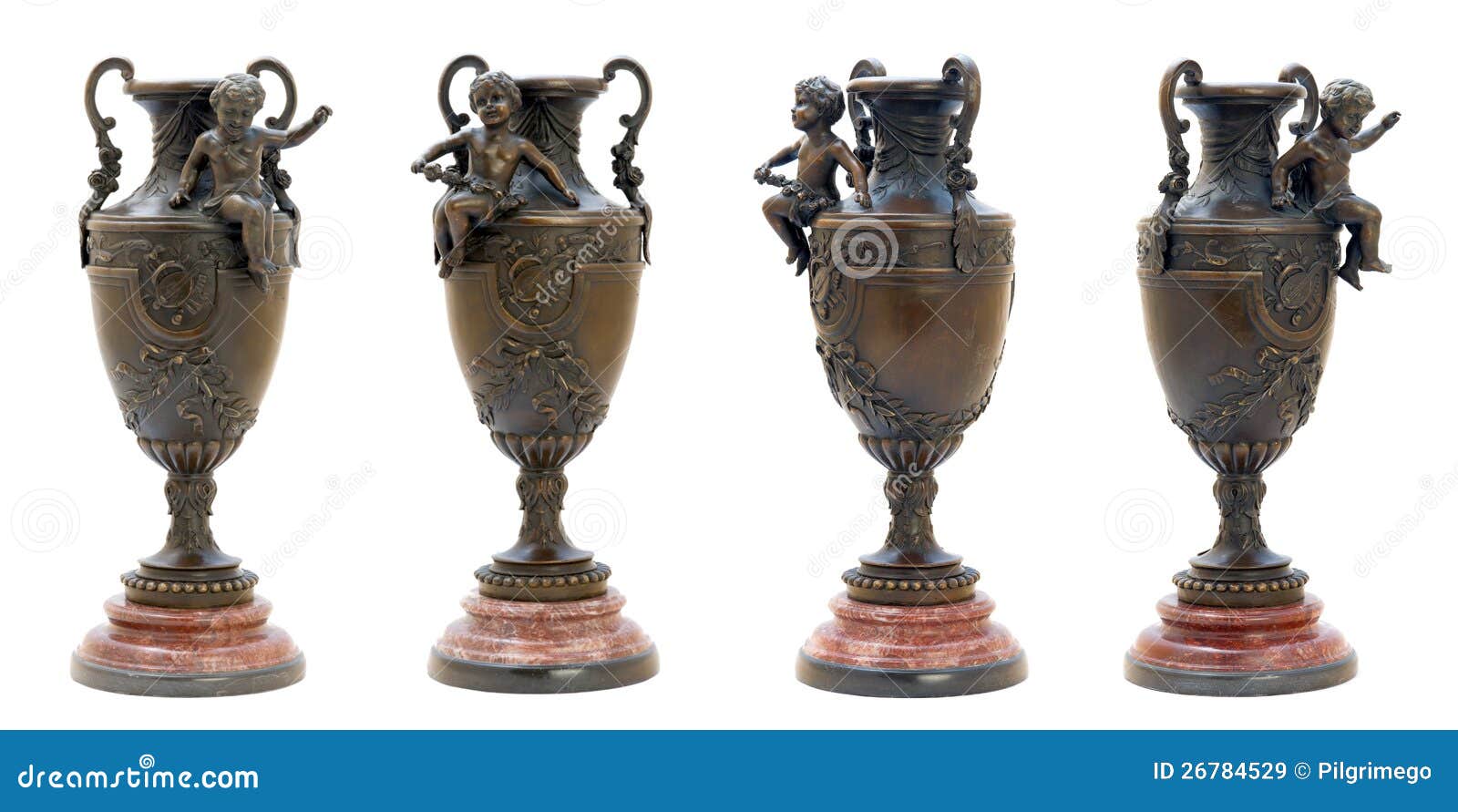 Two Antique Bronze Vases with Angel Figure. Stock Image Image of