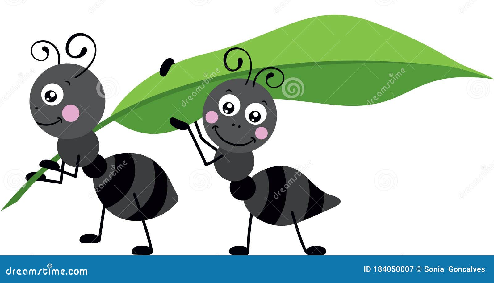 Two Ants Carrying a Green Leaf Stock Vector - Illustration of cartoon,  scrapbook: 184050007