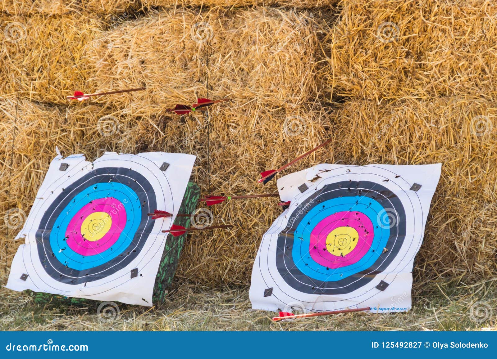 Two Archery Targets on a Straw Background Stock Image Image of center