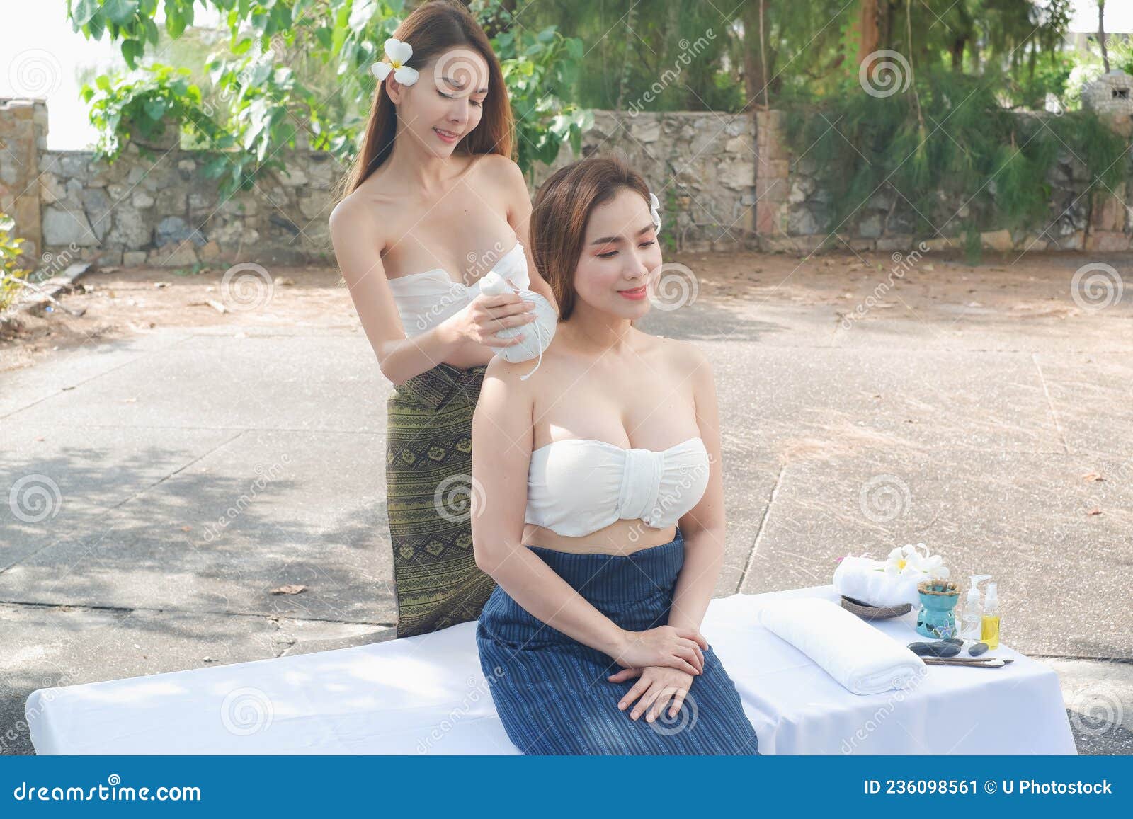 Two Asia Women Doing Spa Massage Together In Outdoor Stock Image Image Of Skin Beauty 236098561