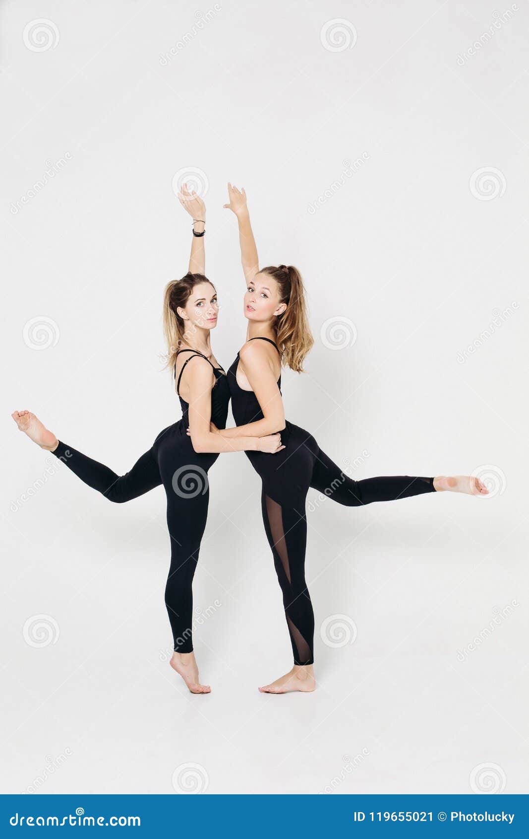 Two Athletics Girlfriends Doing Yoga Exercise Stock Image Image Of Strength Practice 119655021