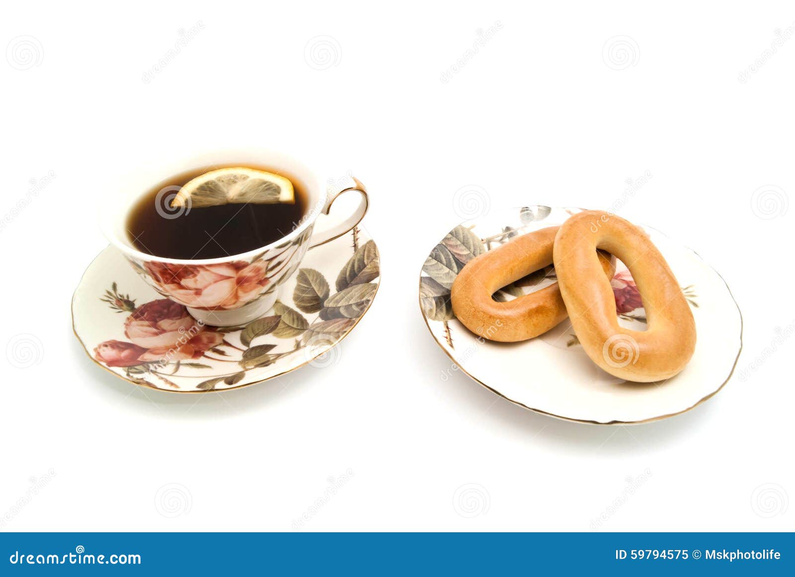 Two Bagels and Tea with Lemon Stock Image Image of bagel, ceramic