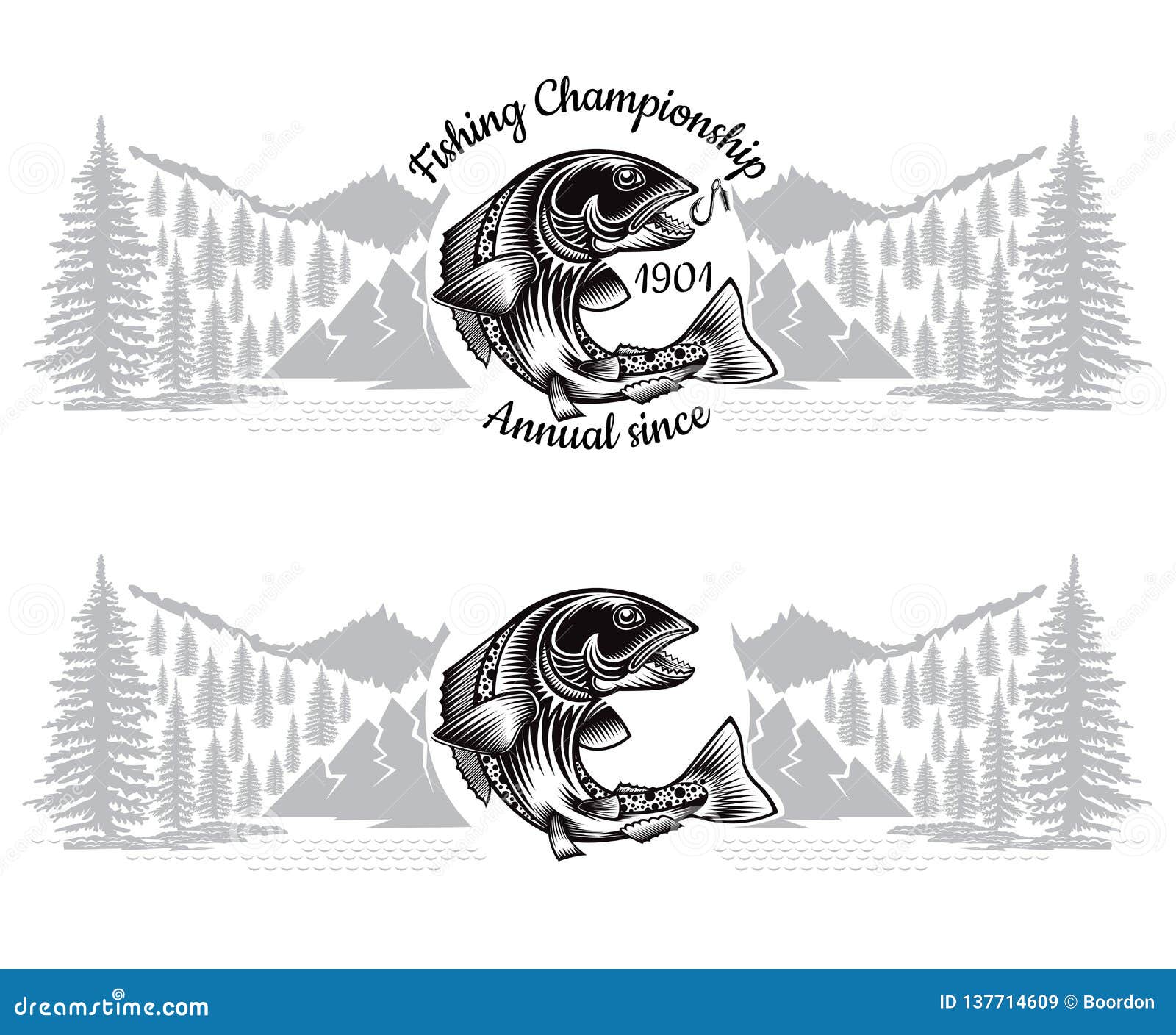 Download Two Banners With Salmon Fish Bend Silhouette With Crossed ...