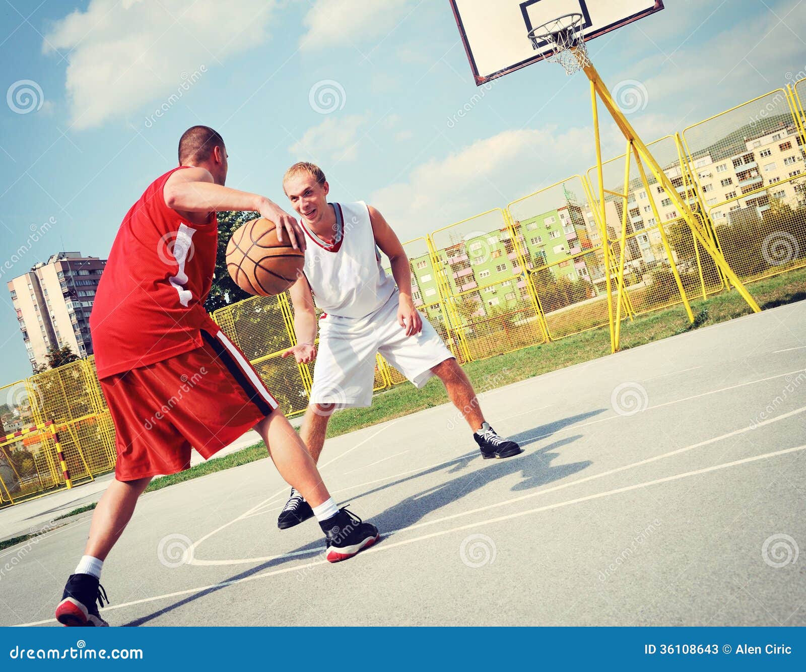 Two Basketball Players On The Court Stock Image - Image of health
