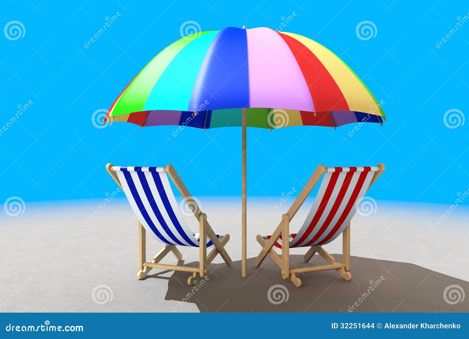 Two Beach Chairs Under Sunshade Stock Illustration Illustration of