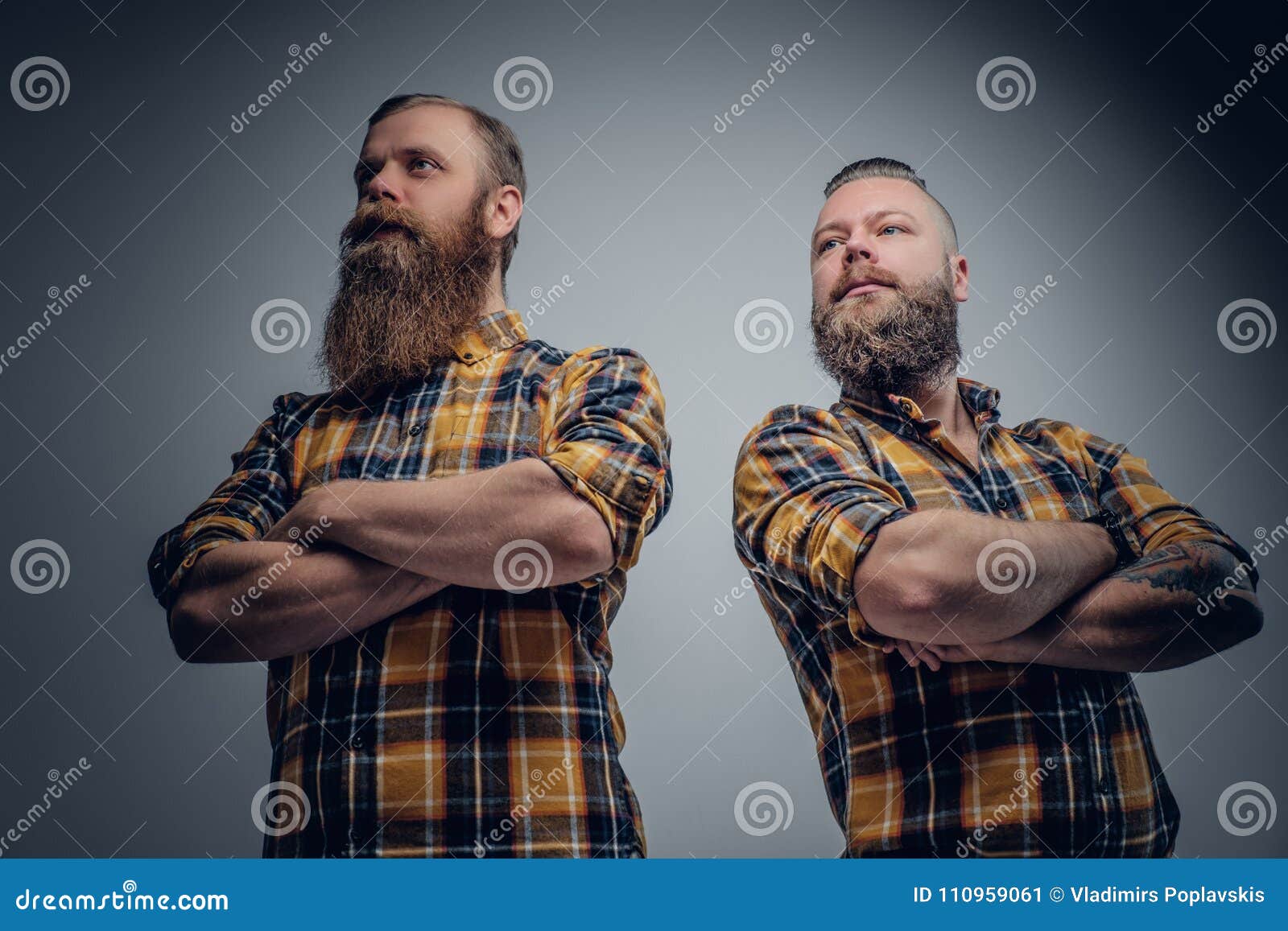 Two Bearded Men in Yellow Plaid Shirt. Stock Image - Image of casual ...