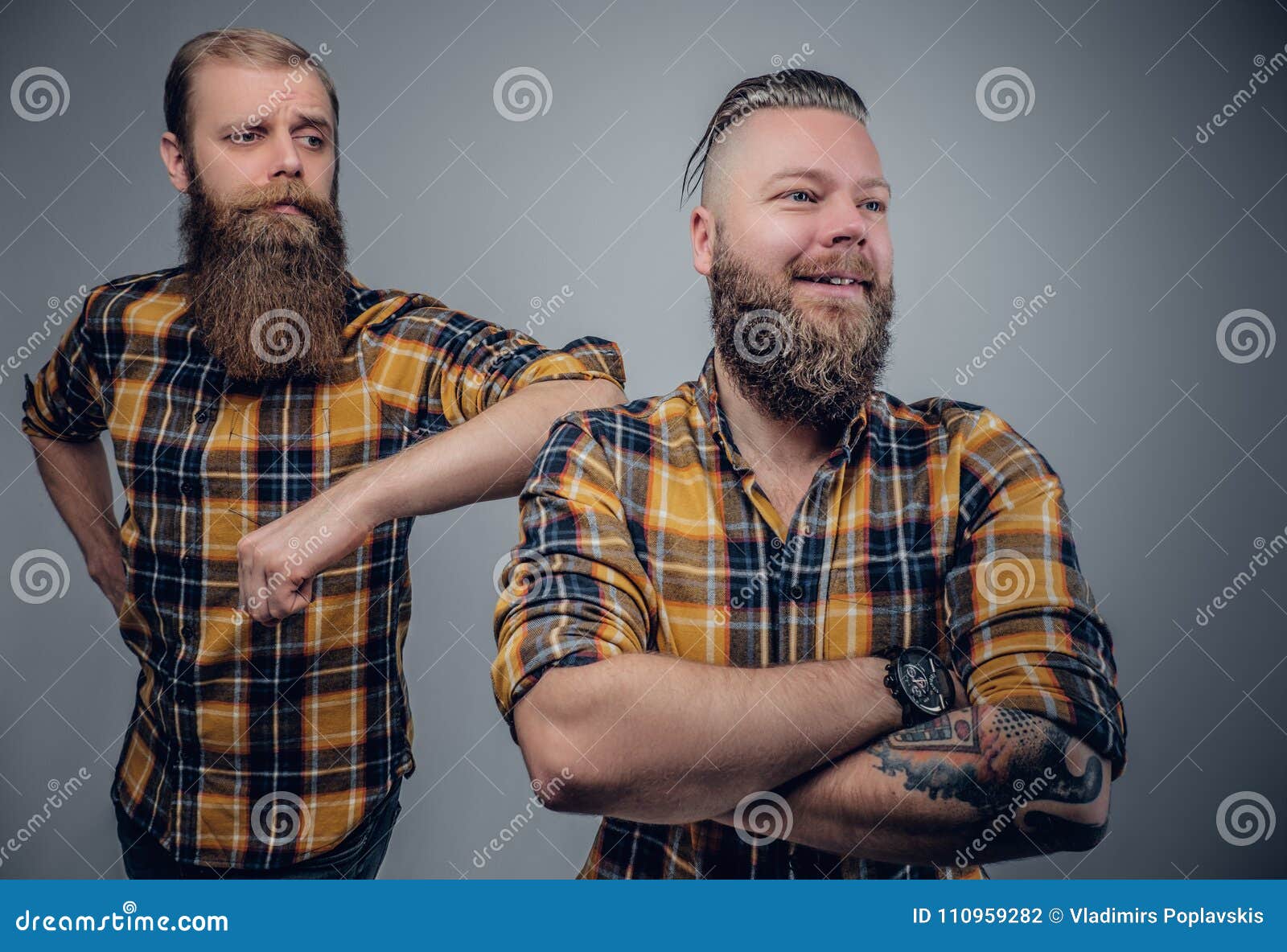 Two Bearded Men in Yellow Plaid Shirt. Stock Photo - Image of hipster ...