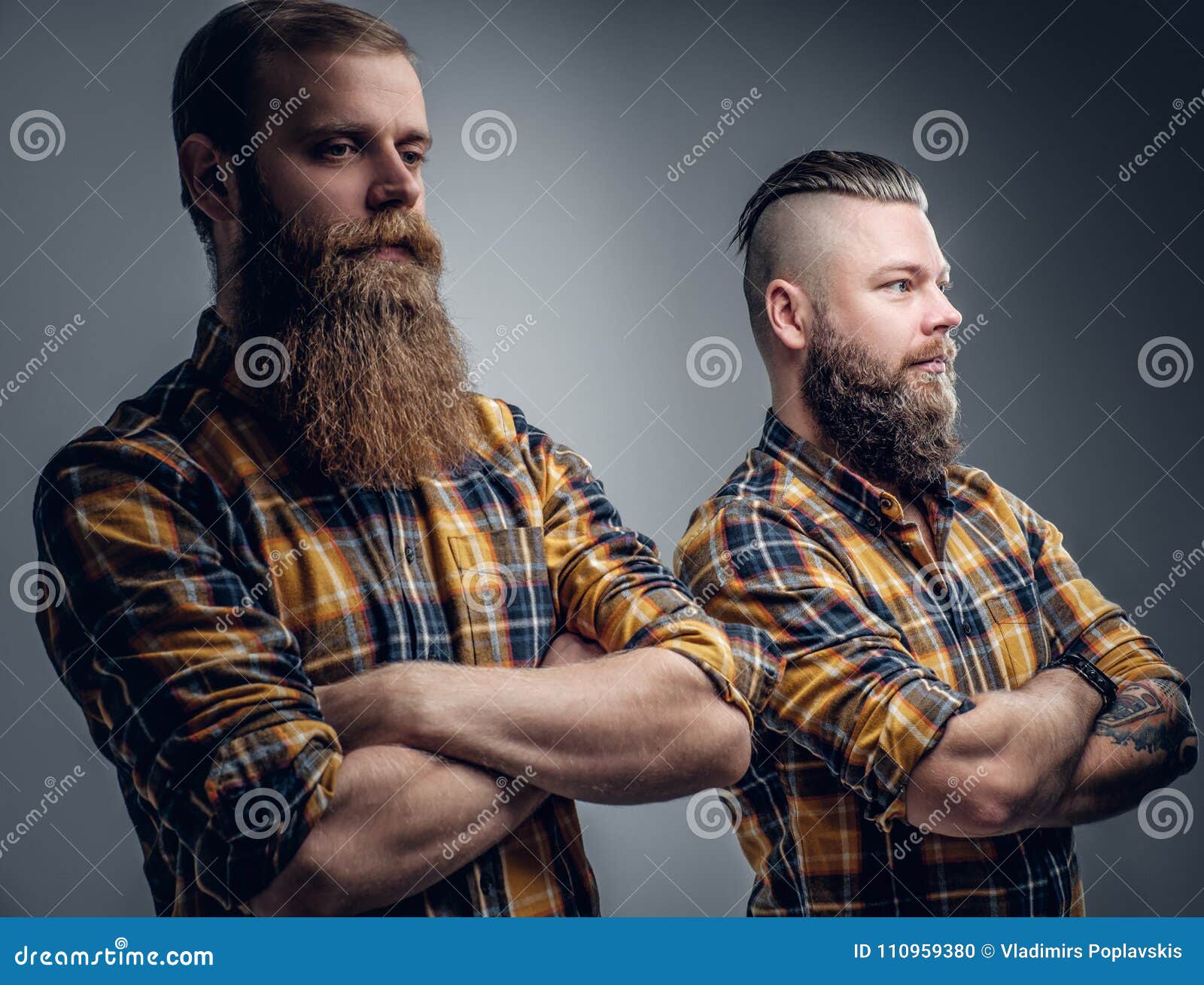 Two Bearded Men In Yellow Plaid Shirt. Stock Photo - Image of ...