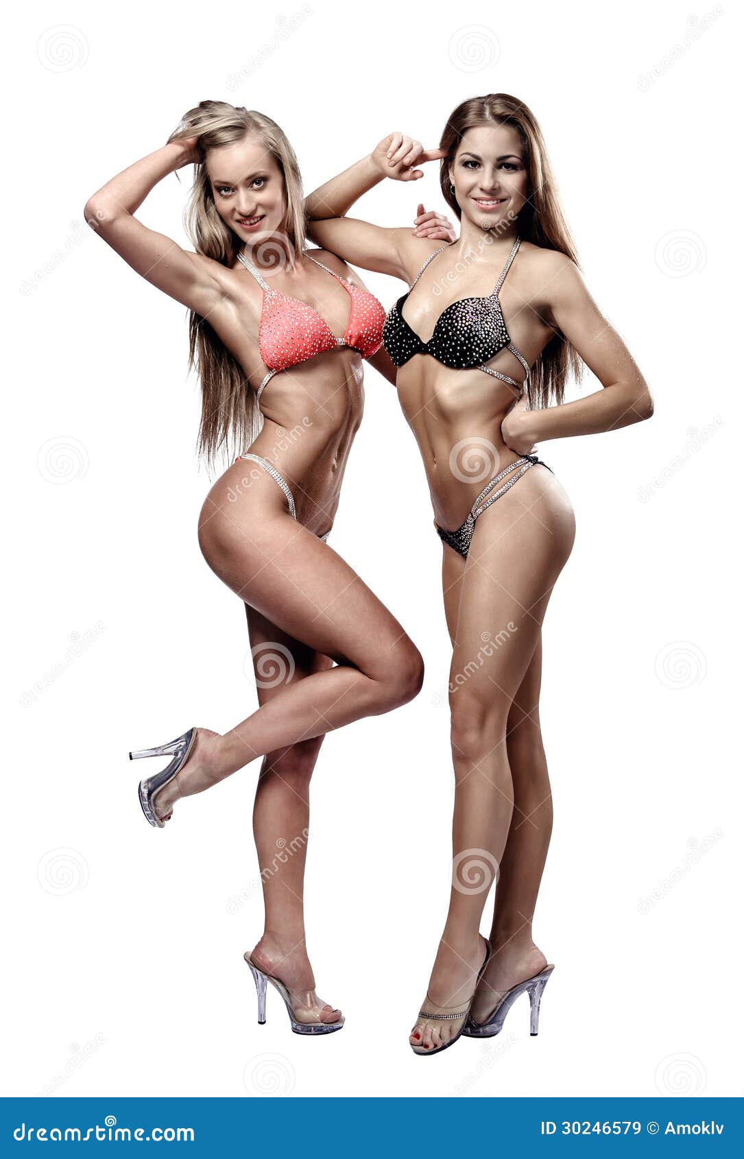 Two athletic girls stock image photo