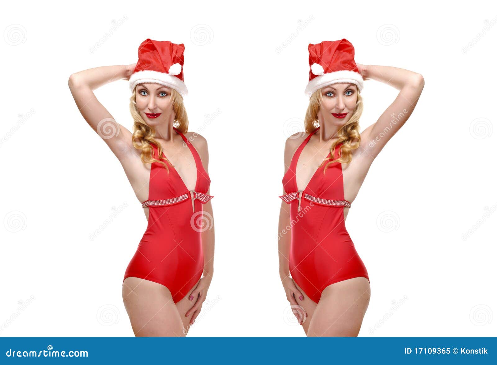 Two Beautiful Blondes in Bathing Suits and a Cap O Stock Image Image
