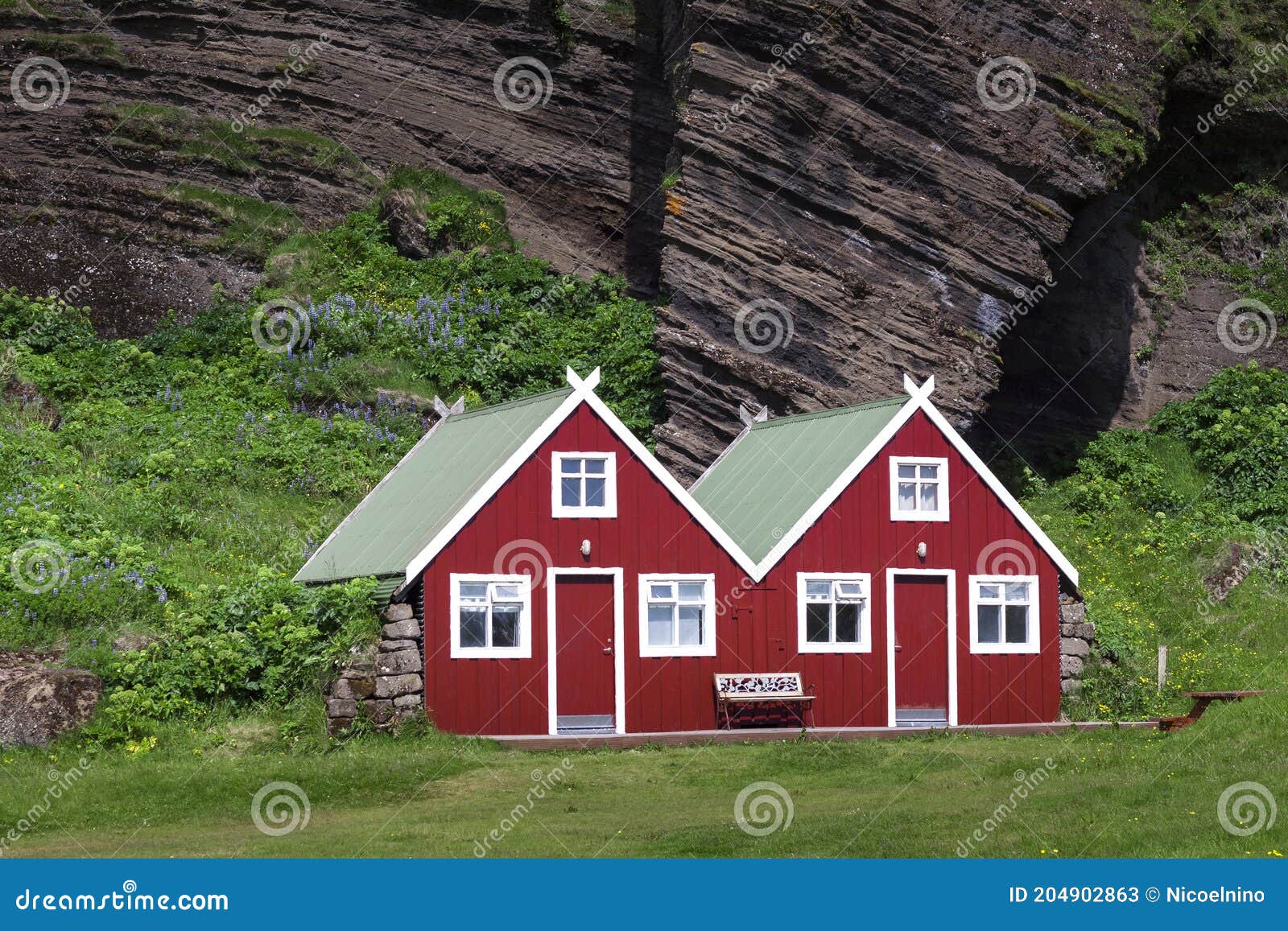 Two Beautiful Scandinavian Red Houses in Iceland Stock Image Image of home, europe 204902863