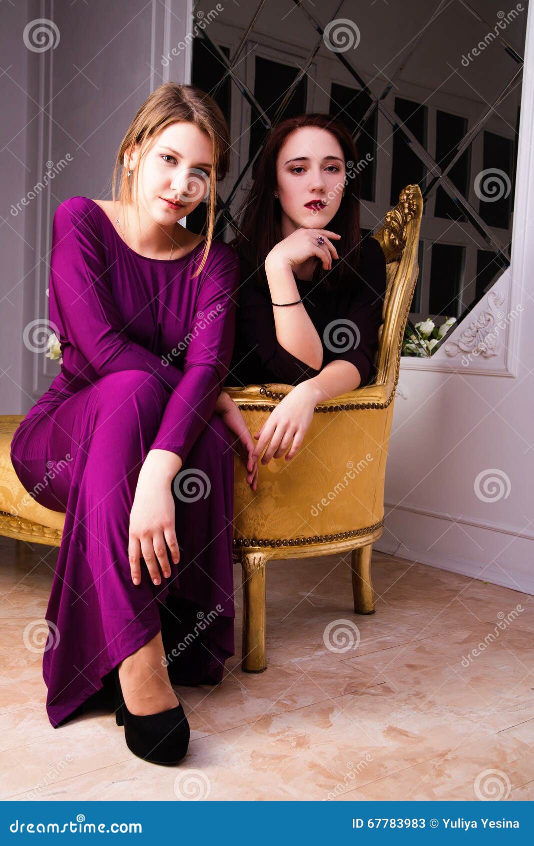 Two Beautiful Elegant Girl in Evening Dresses Stock Image - Image of ...