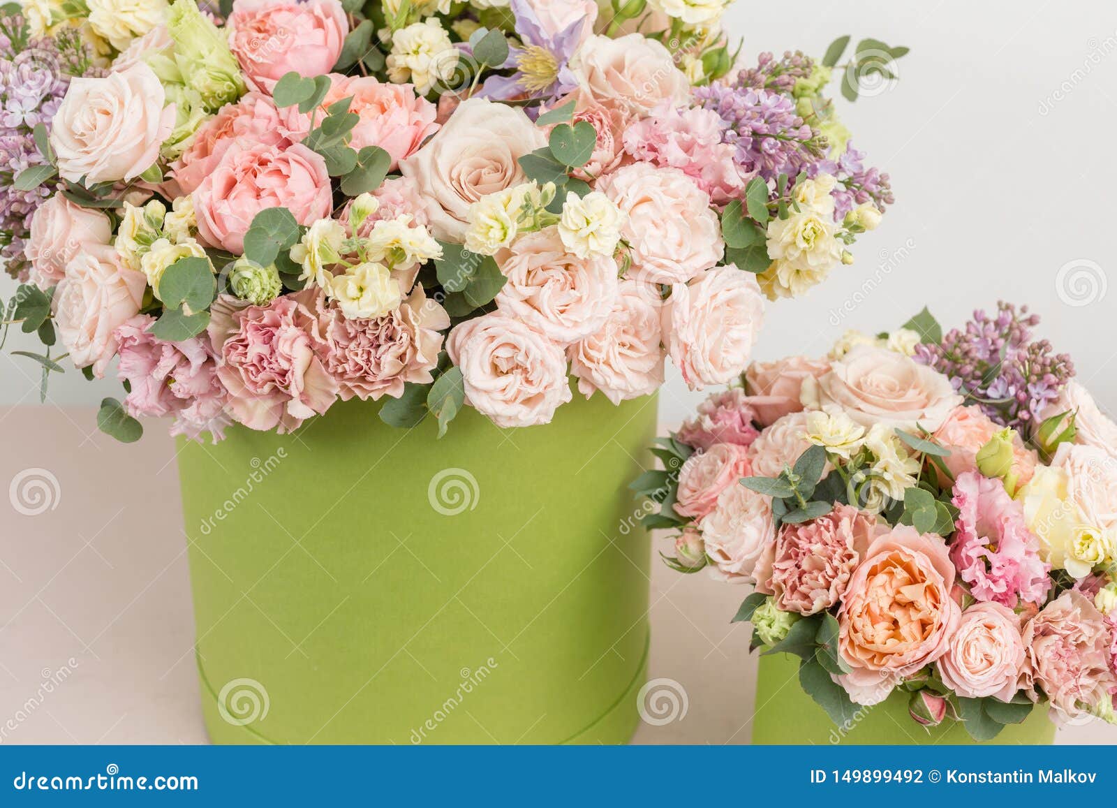 Two Beautiful spring bouquets in head box. Arrangement with mix