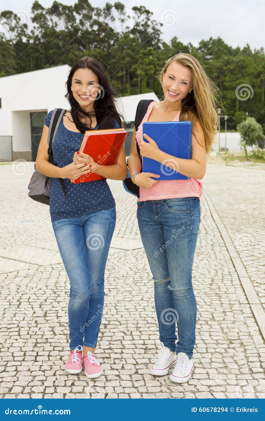 Two Beautiful Teenage Students Stock Photo Image of friends satchel
