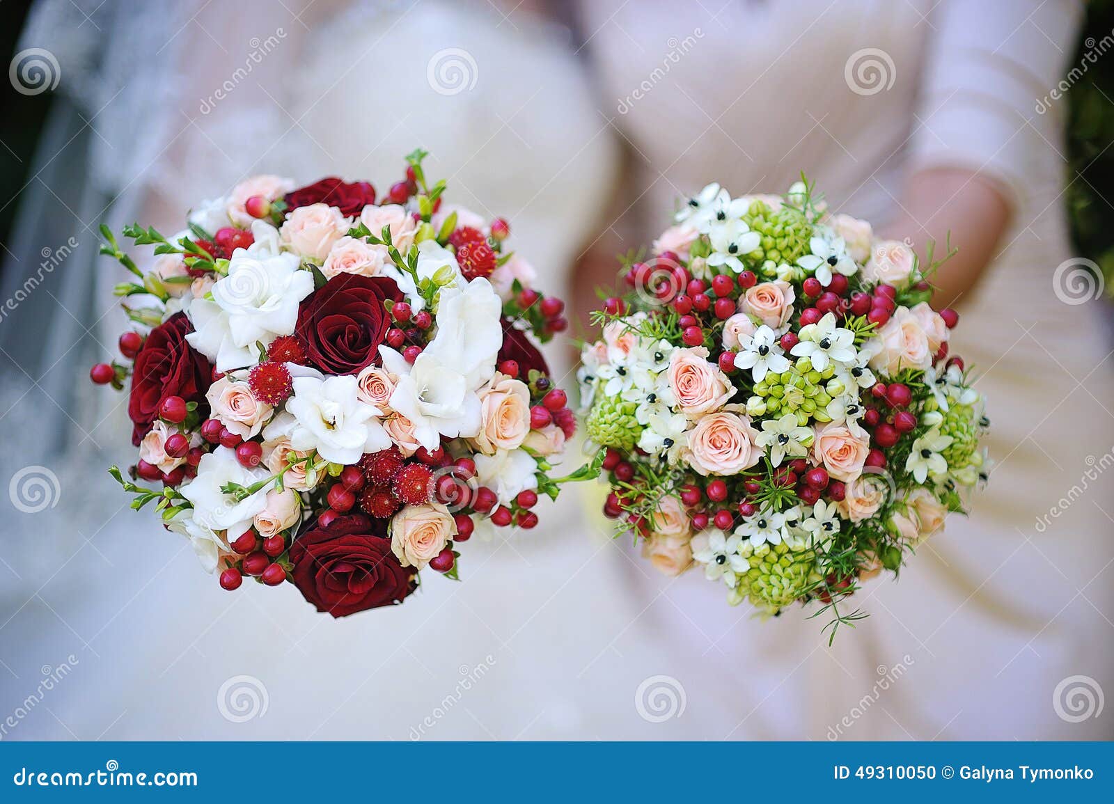 Two Beautiful Wedding Bouquet with Red Flowers Stock Photo Image of