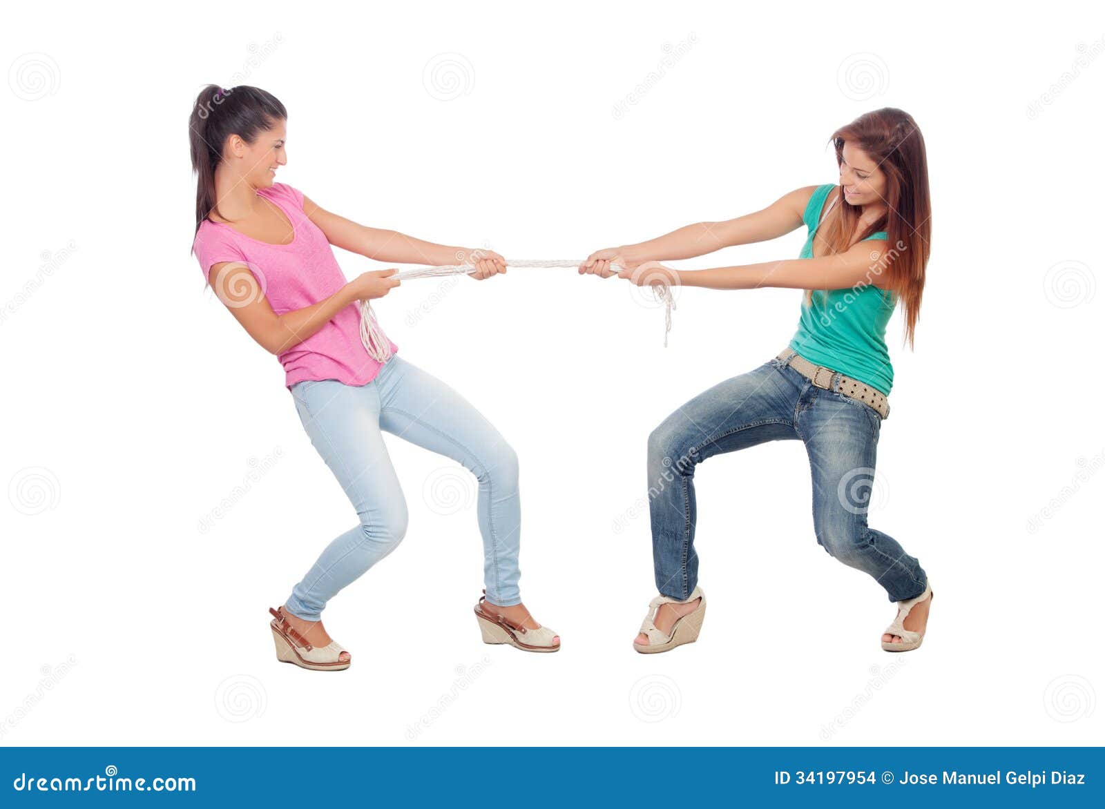 Two Beautiful Women Pulling a Rope Stock Photo Image of playful