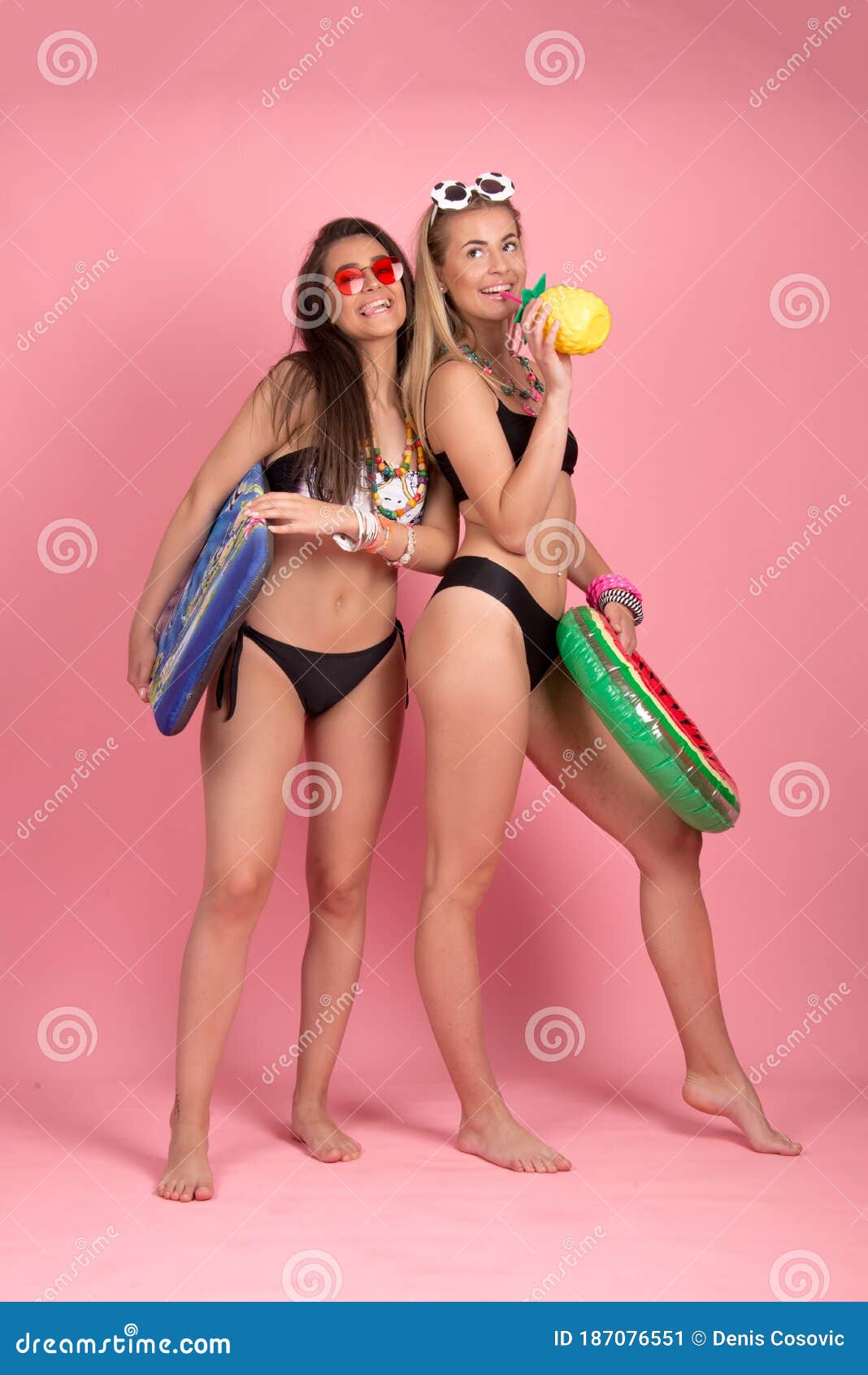 Two Girlfriends Wearing Swimsuit Modern Bikini Stock Image Image Of