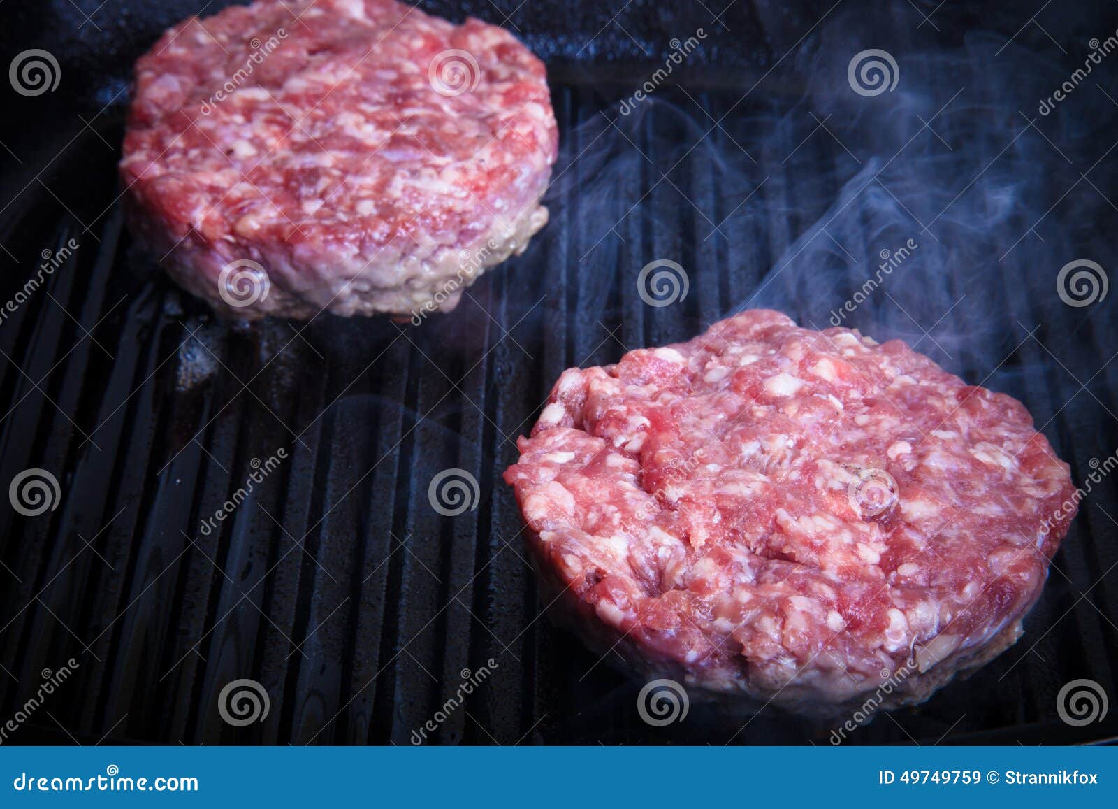 Two Beef Cutlets on the Grill Frying Pan. Toned Stock Image Image of