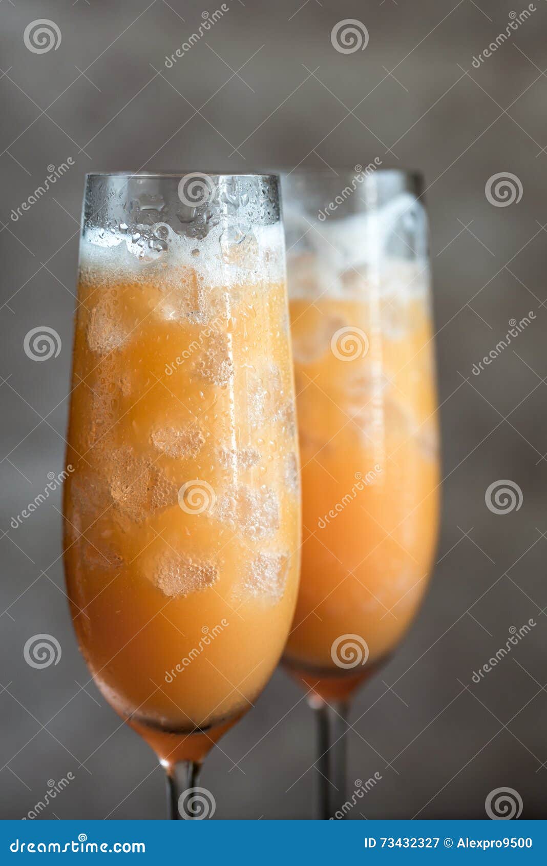 Two bellini cocktails stock image. Image of beverage 73432327