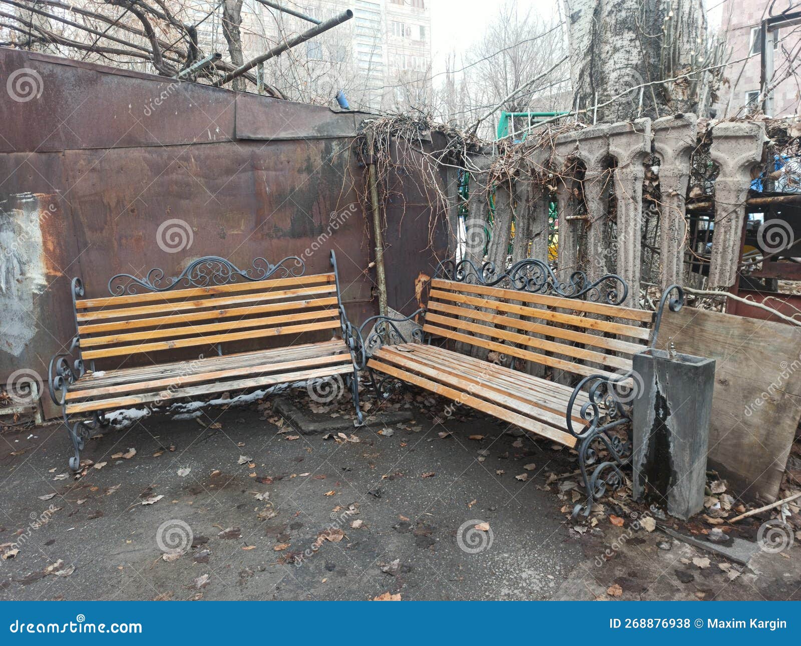 Two Benches in an Old Cozy Courtyard in Yerevan Stock Photo Image of