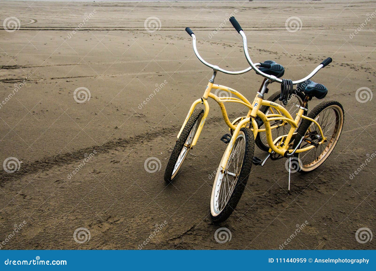 Two Bicycle on the Sand Beach of Long Beach Washington during a Stormy ...