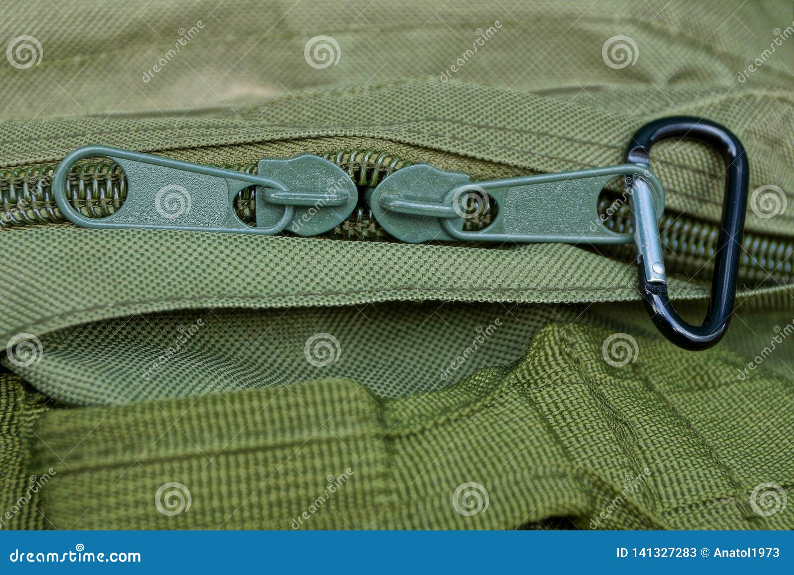 Two Big Green Metal Zip on the Backpack Matter Stock Image Image of