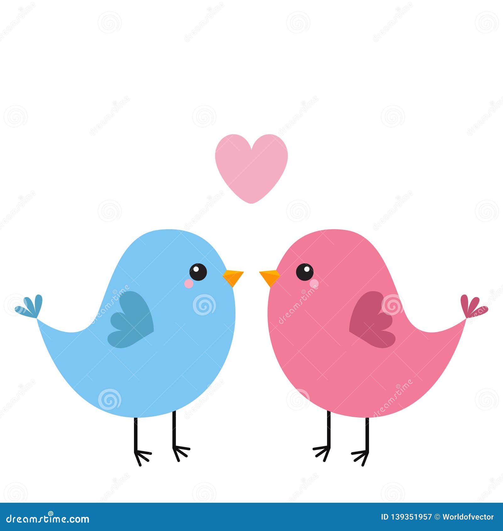 Two Bird Couple. Pink Heart. Happy Valentines Day. Love Greeting Card. Cute  Cartoon Kawaii Baby Character. Flat Design Stock Illustration -  Illustration of card, friend: 139351957