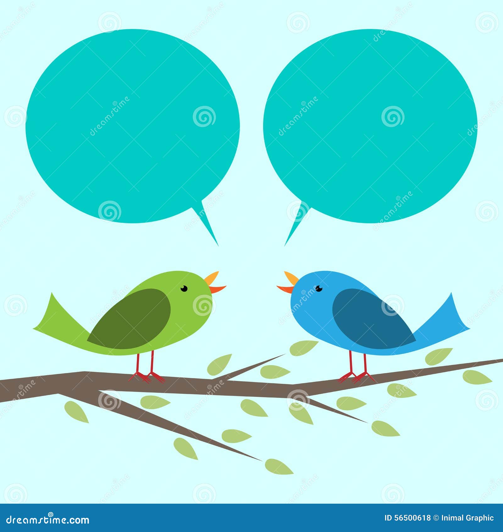 Two birds communicating. Two cute vector birds perched on branch communicating with each other. Place for your text, copy space. EPS 10 vector illustration, no transparency