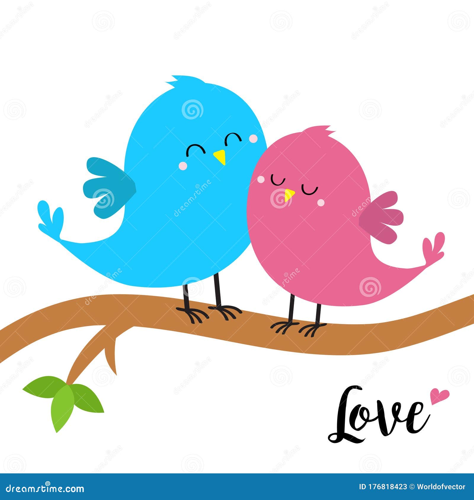 Two Birds Sitting on the Tree Branch. Word Love. Bird Hugging Set. Happy  Valentines Day. Pink Heart Stock Vector - Illustration of kids, creative:  176818423