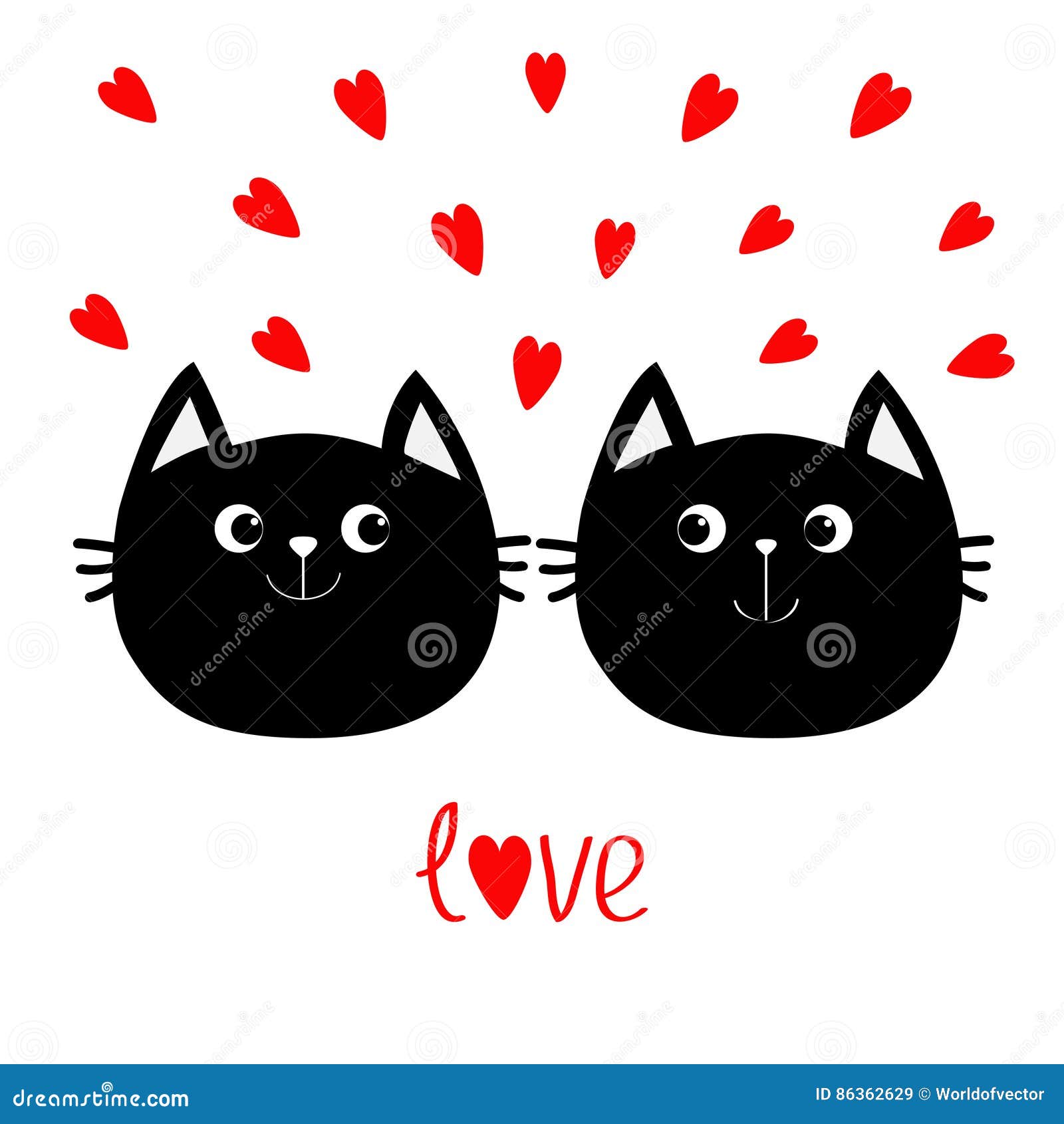 Two Black Cat Head Couple Family Icon. Red Heart Set. Cute Funny Cartoon  Character. Valentines Day Love Text Greeting Card Stock Vector -  Illustration of child, design: 86362629