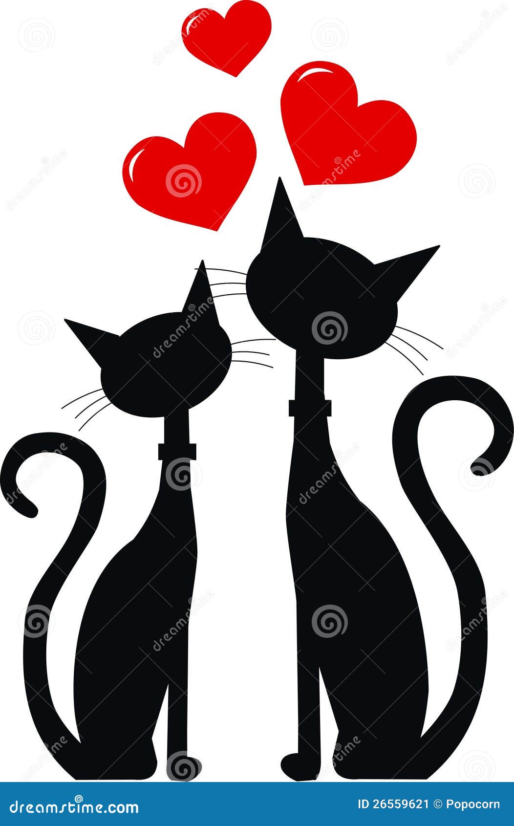 Silhouettes Of Two Sitting Cats Looking At Red Heart Pets Love