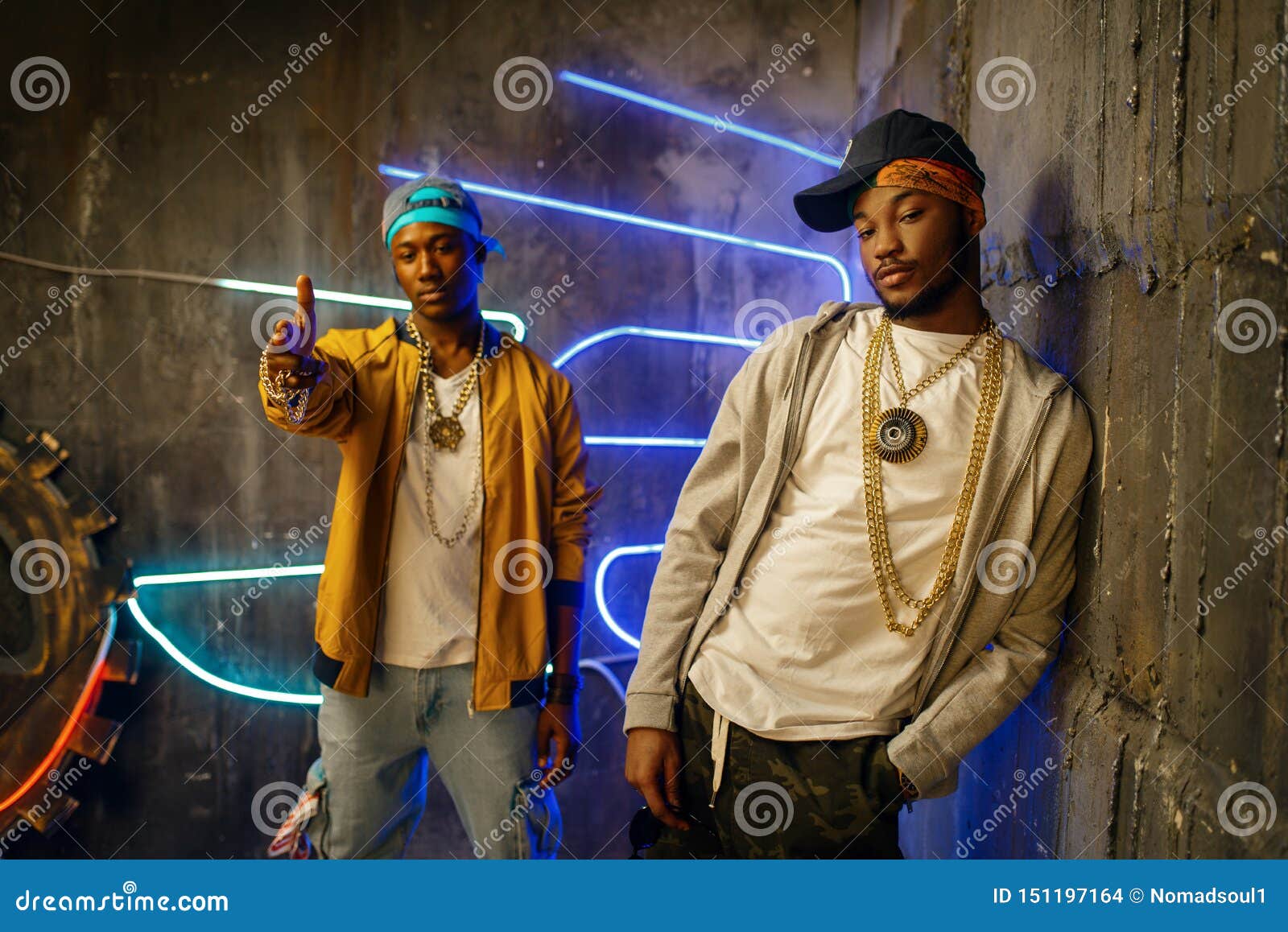 Two Black Rappers, Neon Lights on Background Stock Photo - Image of neon,  cool: 151197164