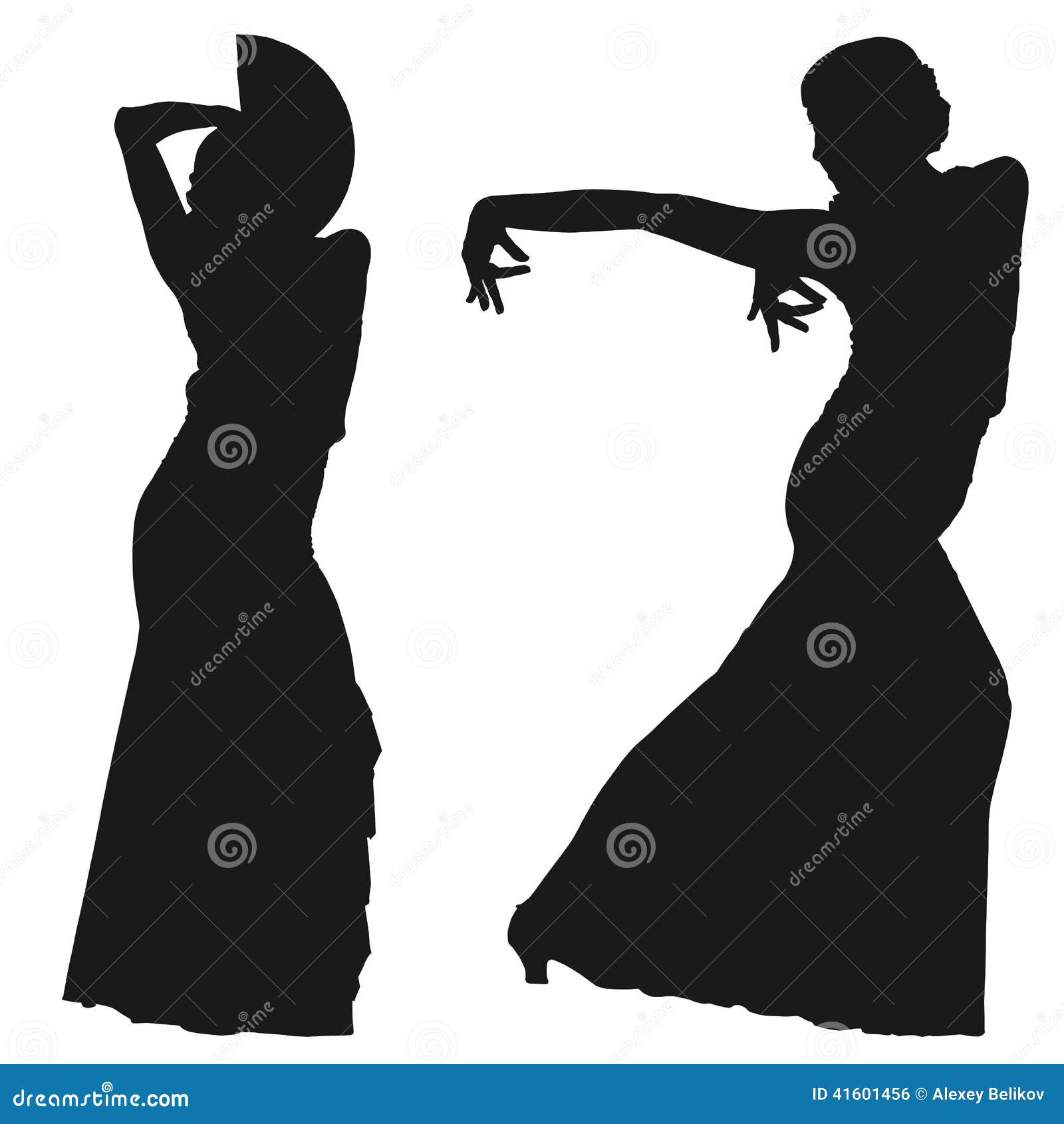 Two Black Silhouettes of Female Flamenco Dancer Stock Vector ...