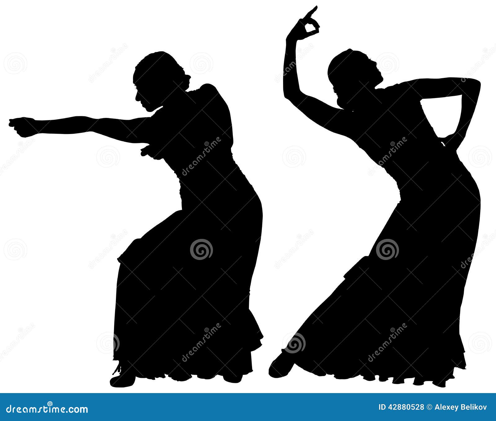 Two Black Silhouettes of Female Flamenco Dancer Stock Vector ...