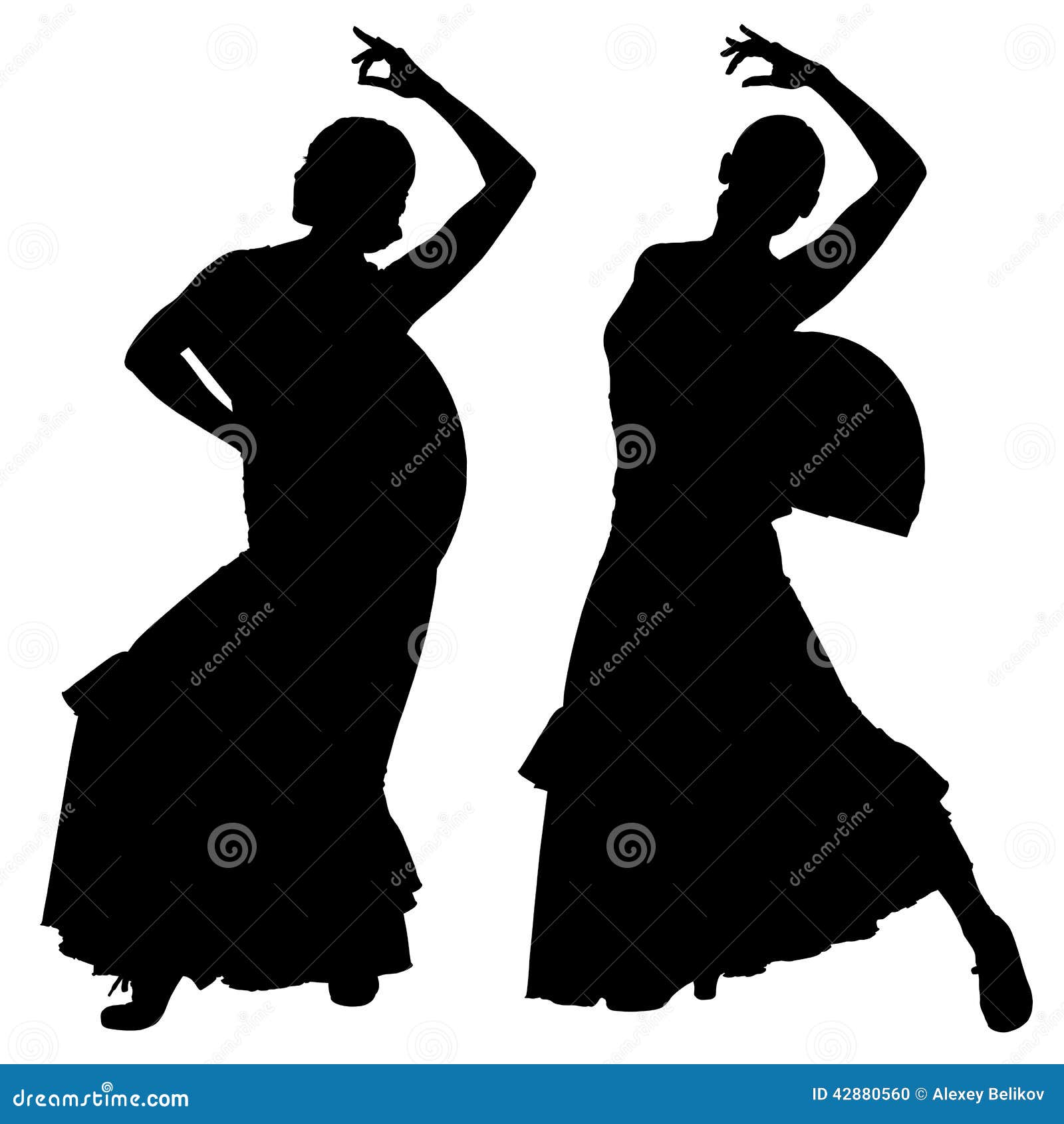 Two Black Silhouettes of Female Flamenco Dancer Stock Vector ...