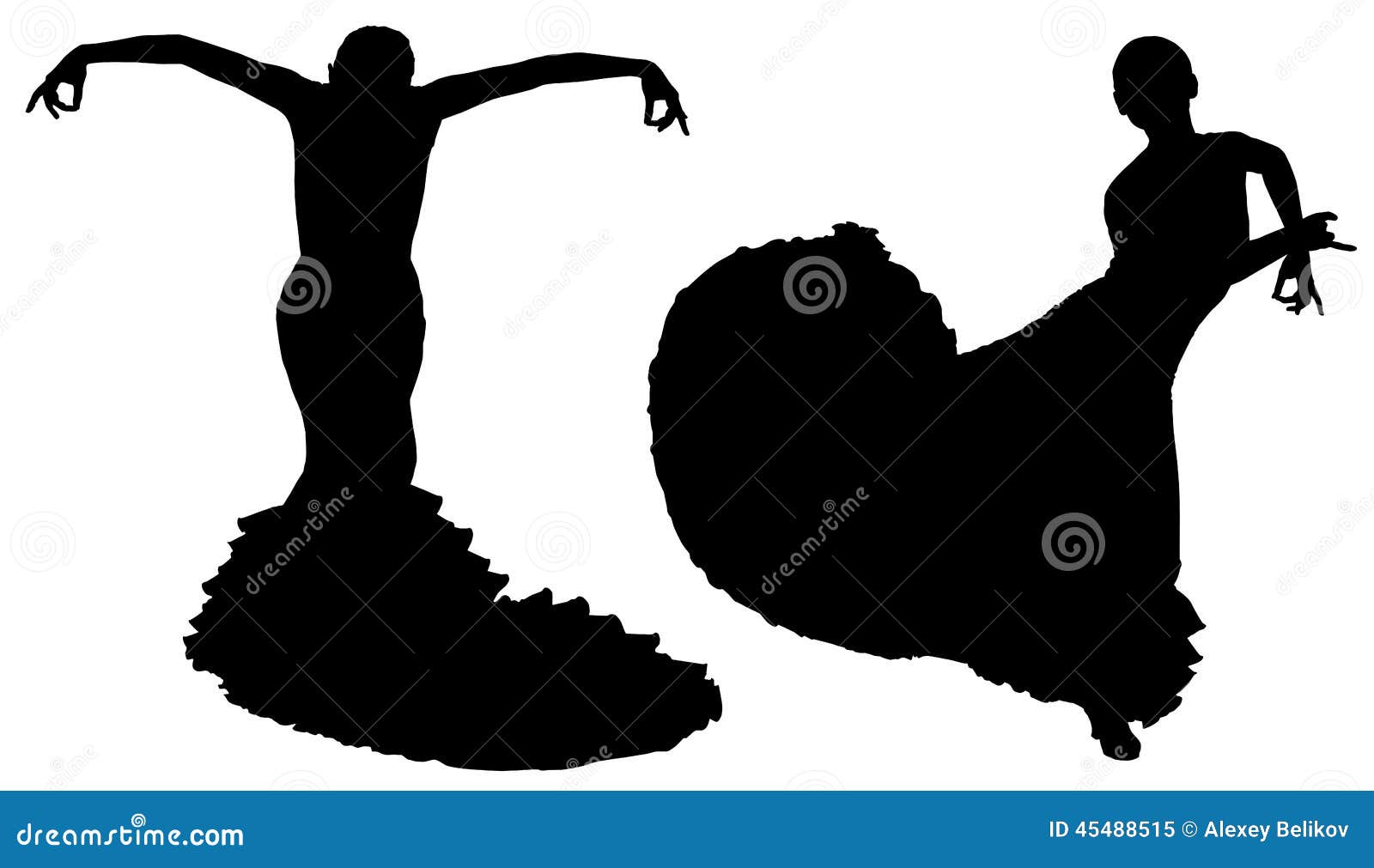 Two Black Silhouettes of Female Flamenco Dancer Stock Vector ...