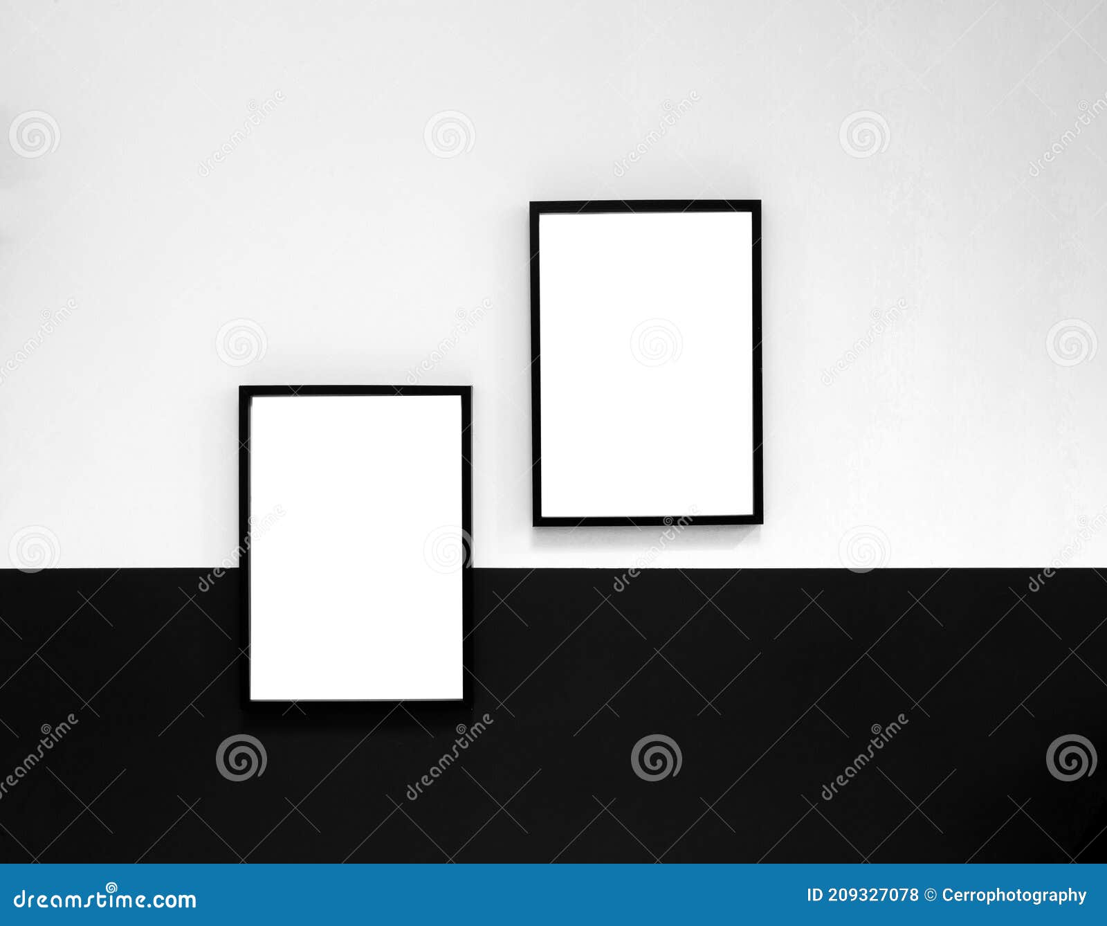 Two Blank Poster,canvas,frame Hanging on Black and White Wall, Interior