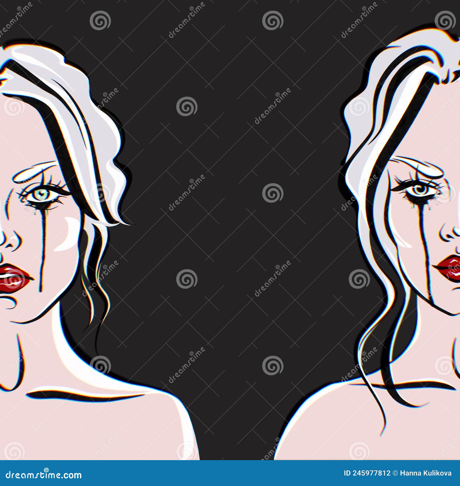 Two Blonde Women With Bright Makeup Are Crying Stock Illustration Illustration Of Crying 